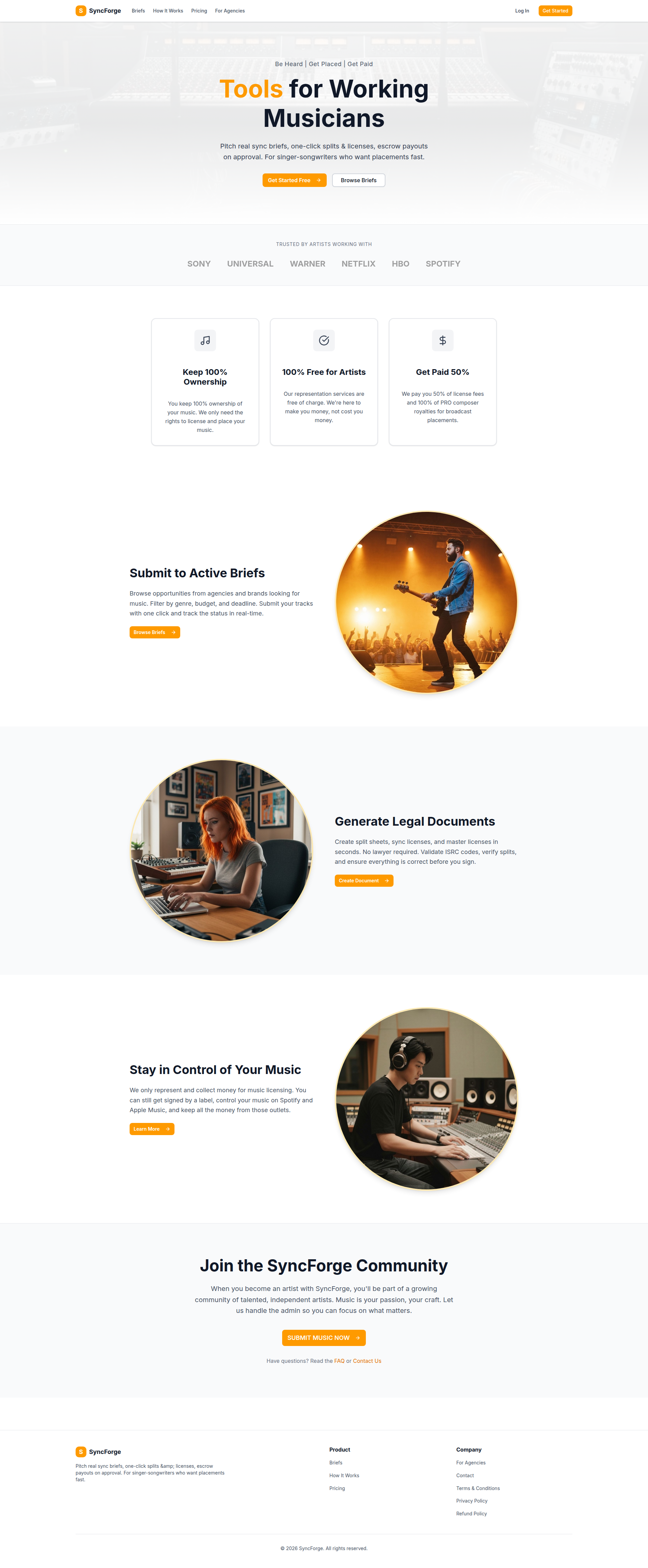Landing page screenshot for trysyncforge.xyz, 1920 by 4647 pixels