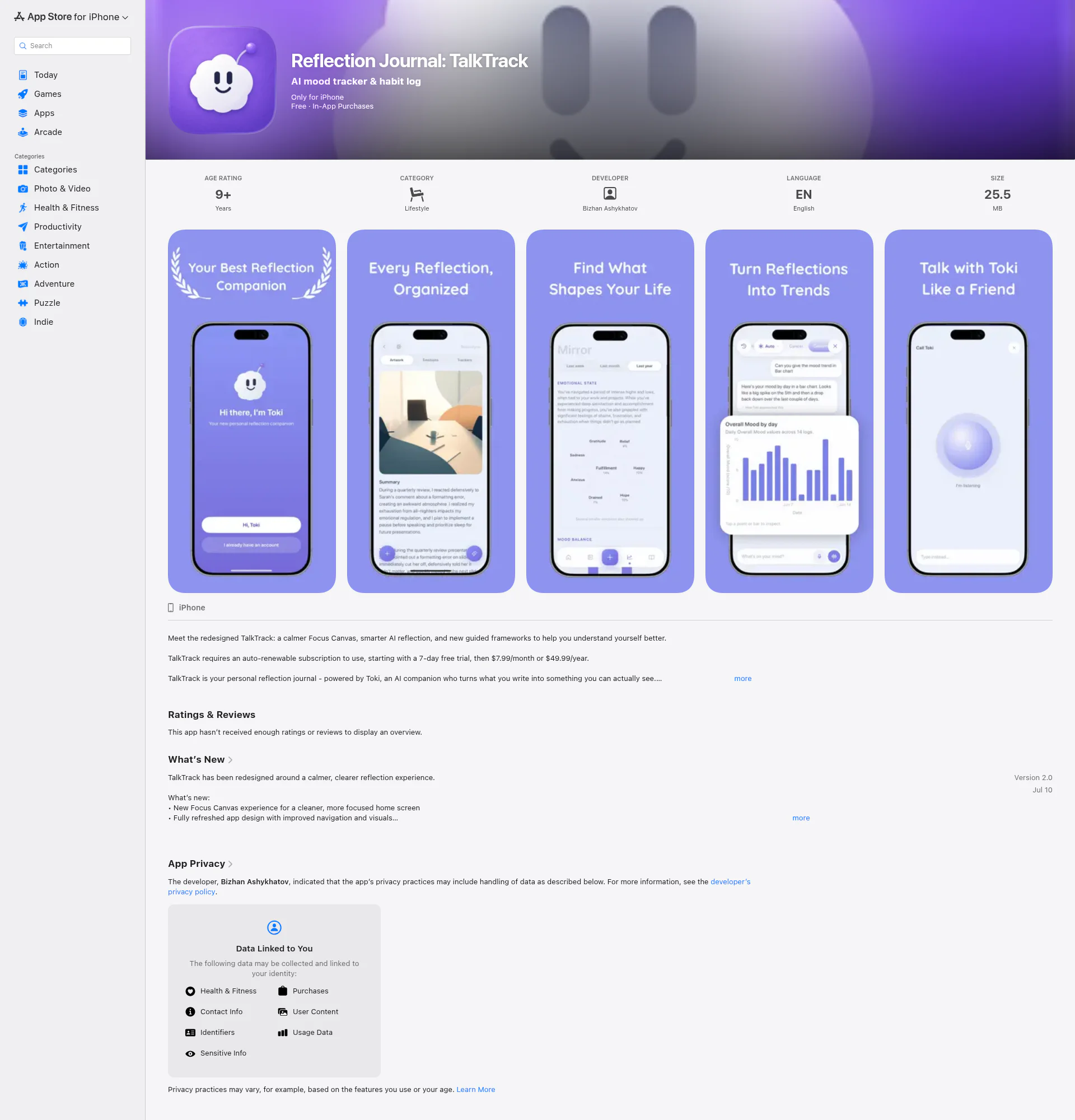 AI Reflection Companion: TalkTrack landing page