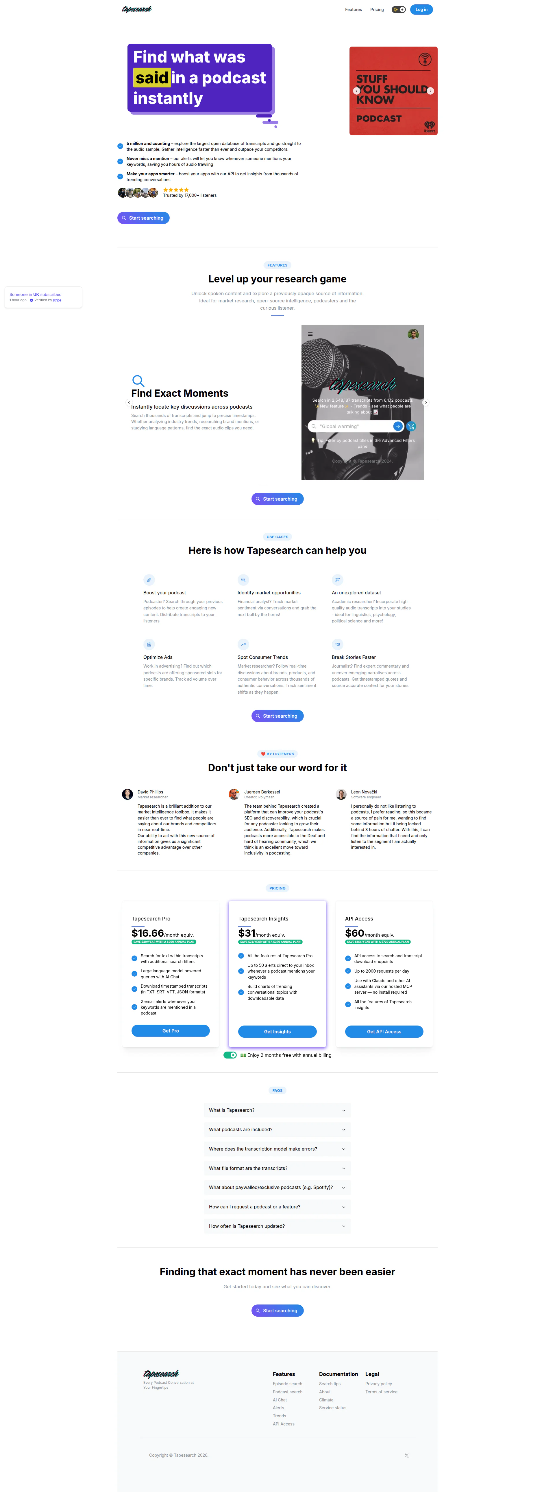 Tapesearch website