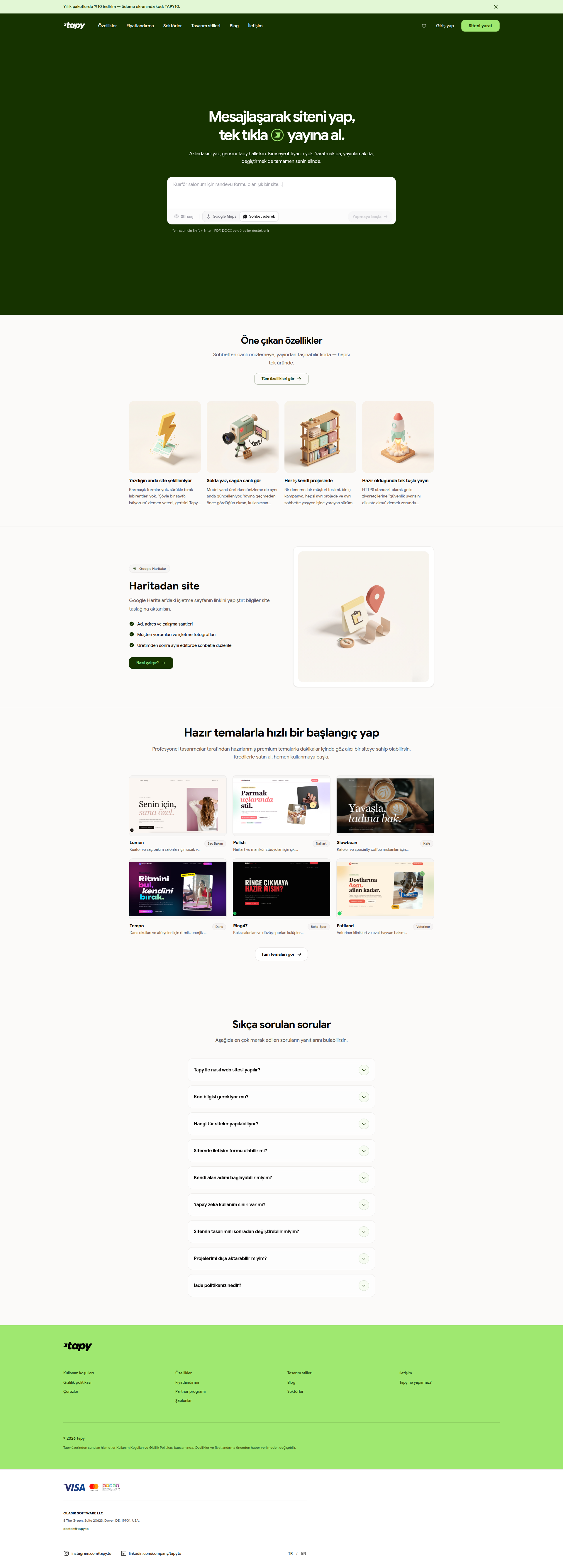 Landing page screenshot for tapy.to, 1920 by 5352 pixels