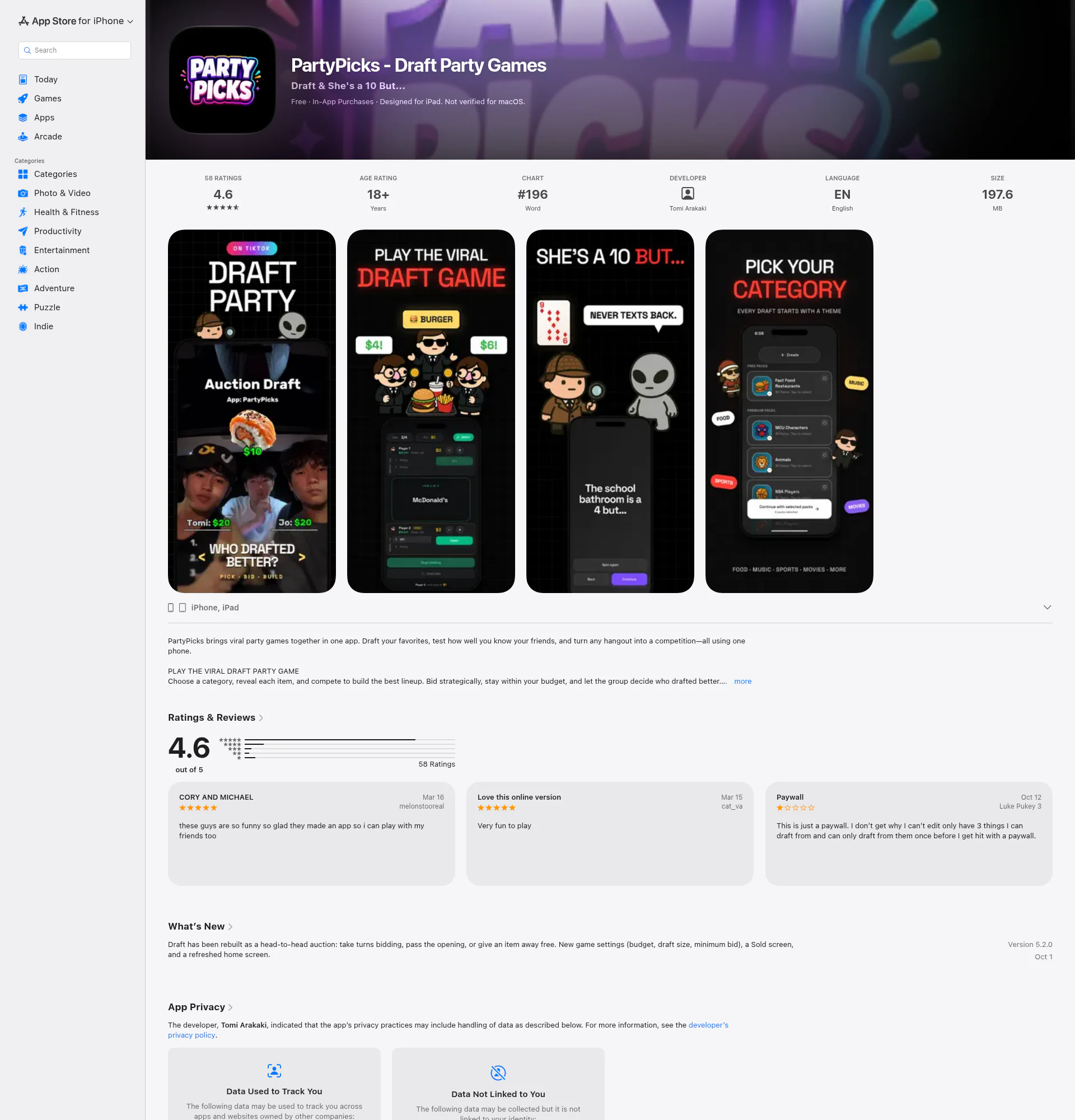 PartyPicks - Draft Party Games landing page