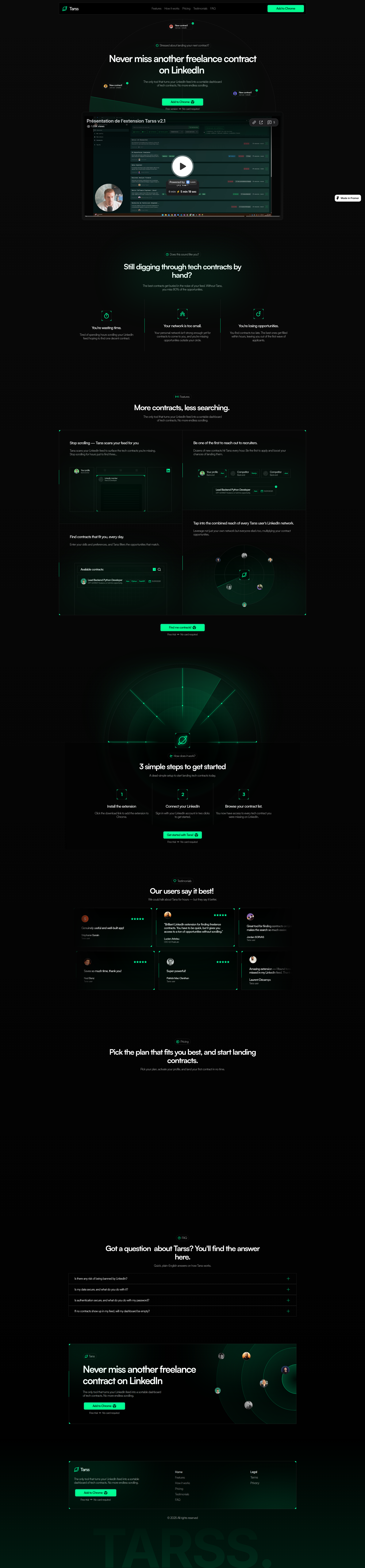 Landing page screenshot for tarss.fr, 1920 by 8238 pixels