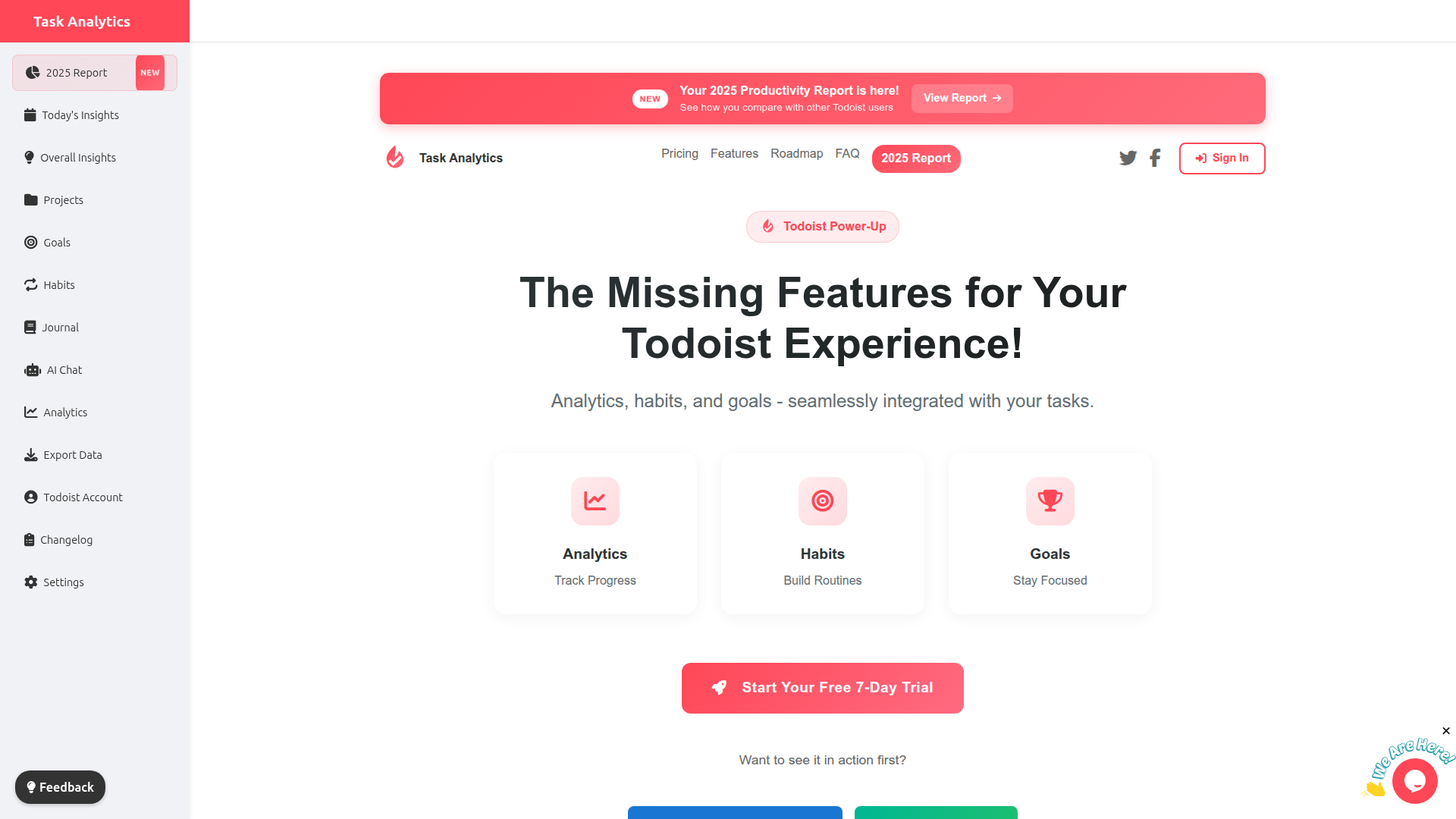 Landing page screenshot for task-analytics.com, 1920 by 1080 pixels