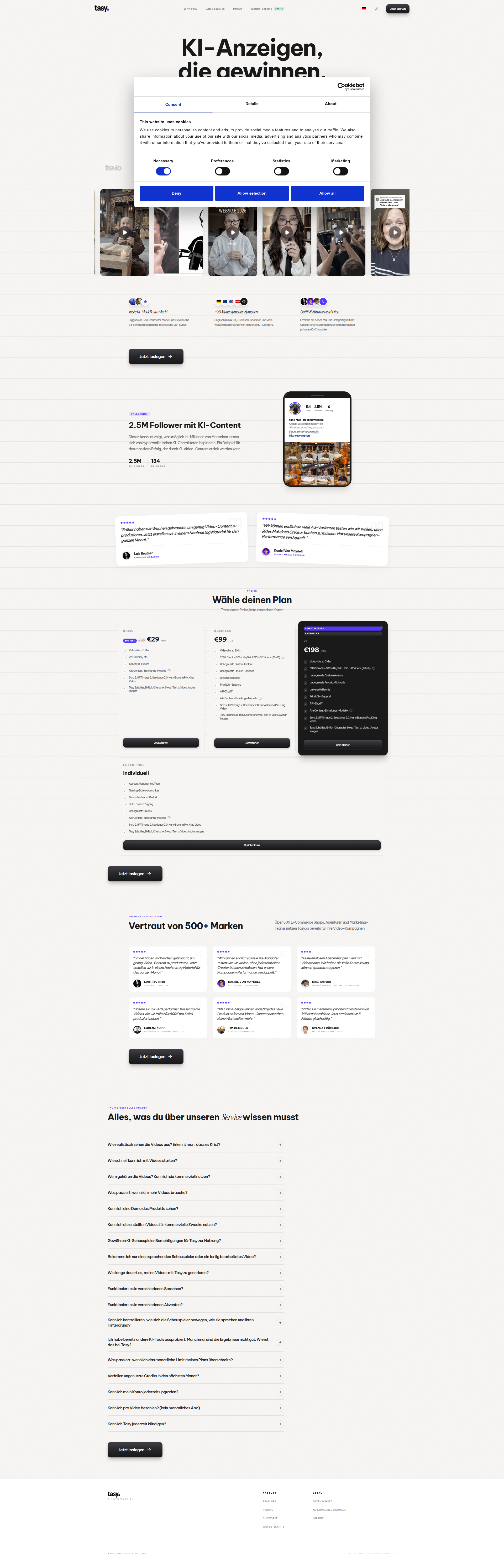 Landing page screenshot for tasy.ai, 1920 by 5969 pixels