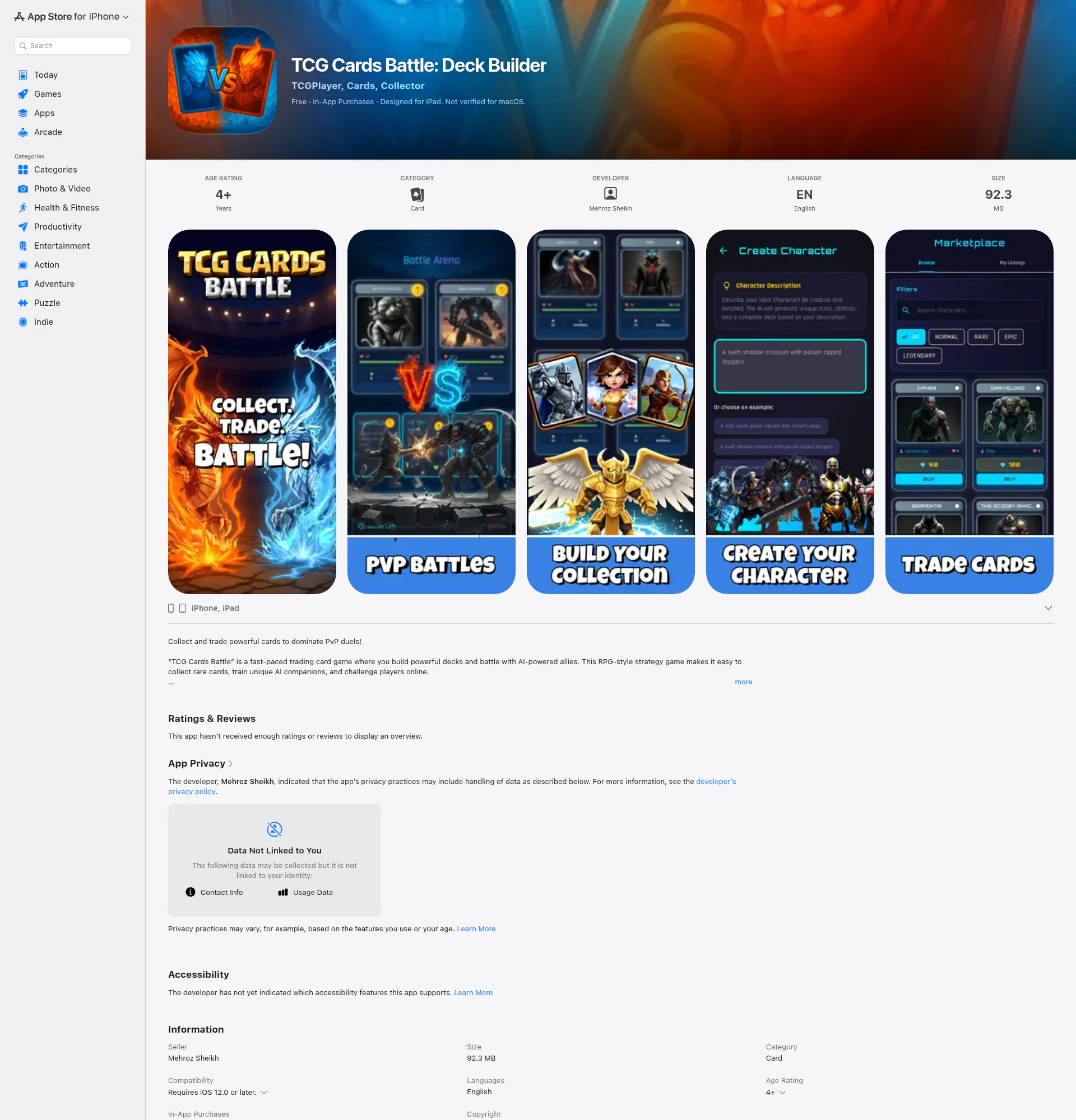 TCG Battle Cards landing page