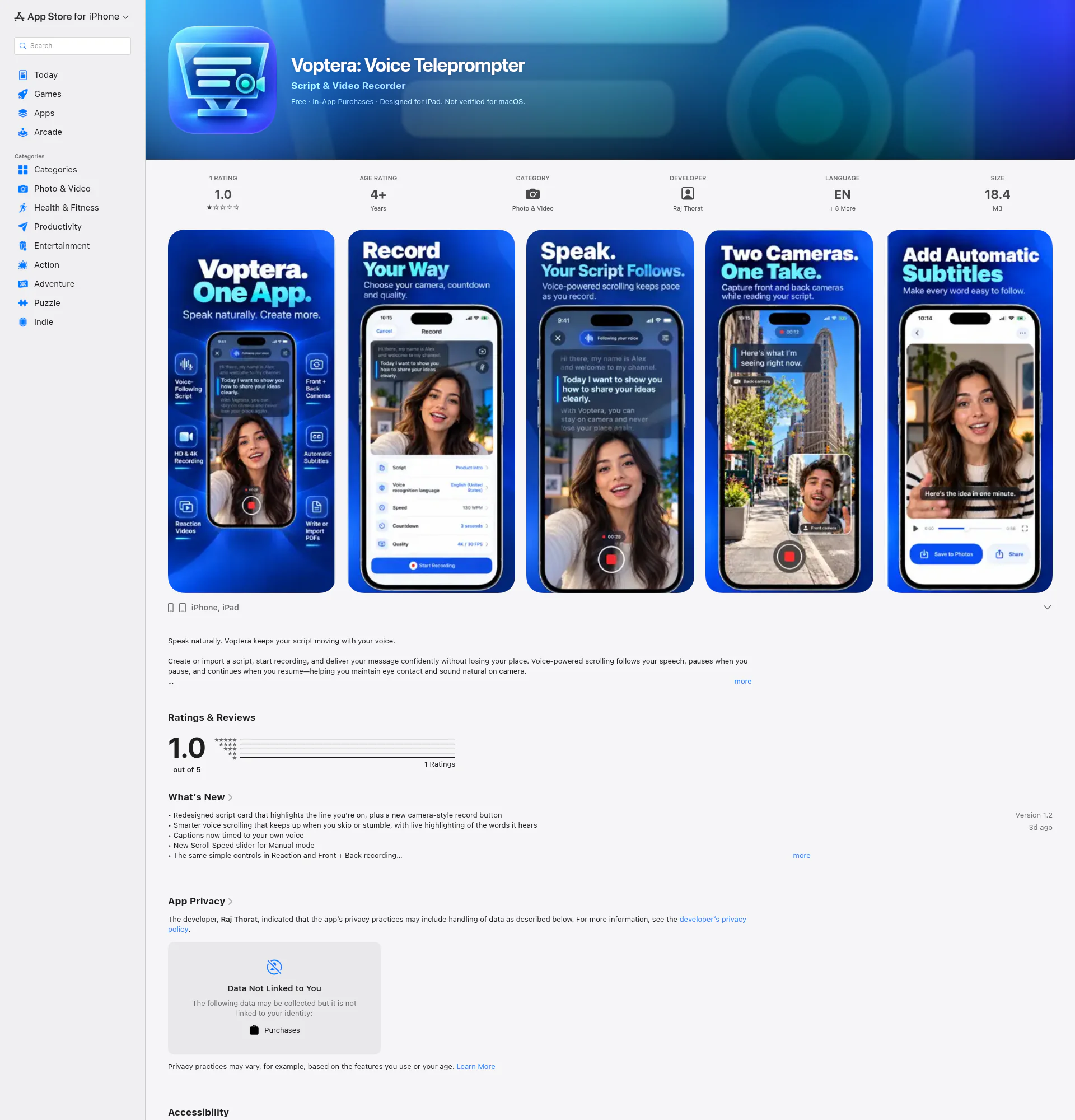 Teleprompter landing page