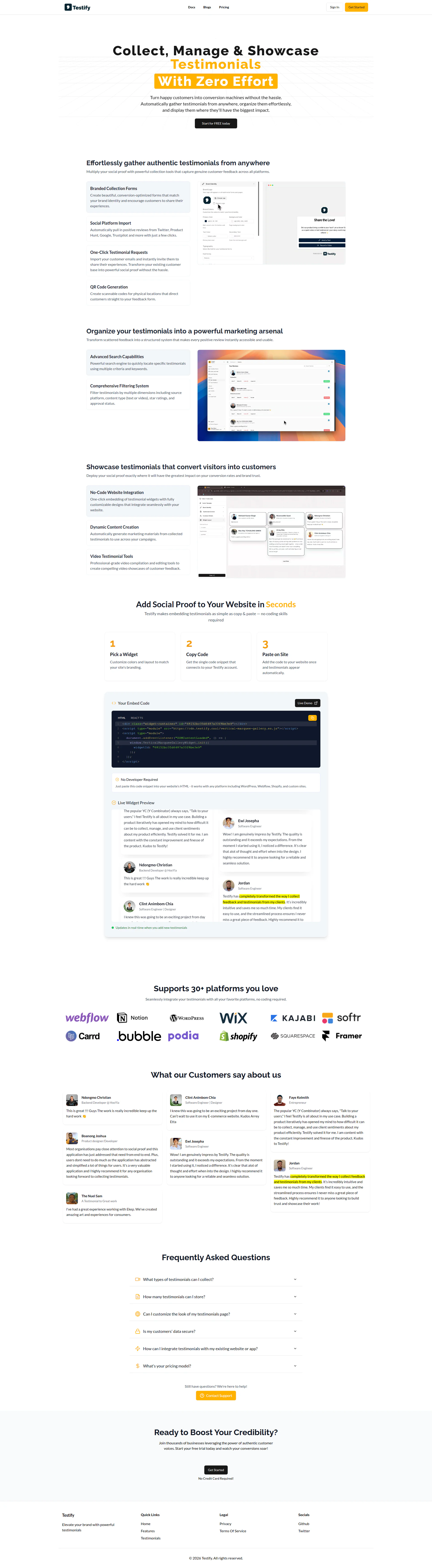 Testify landing page