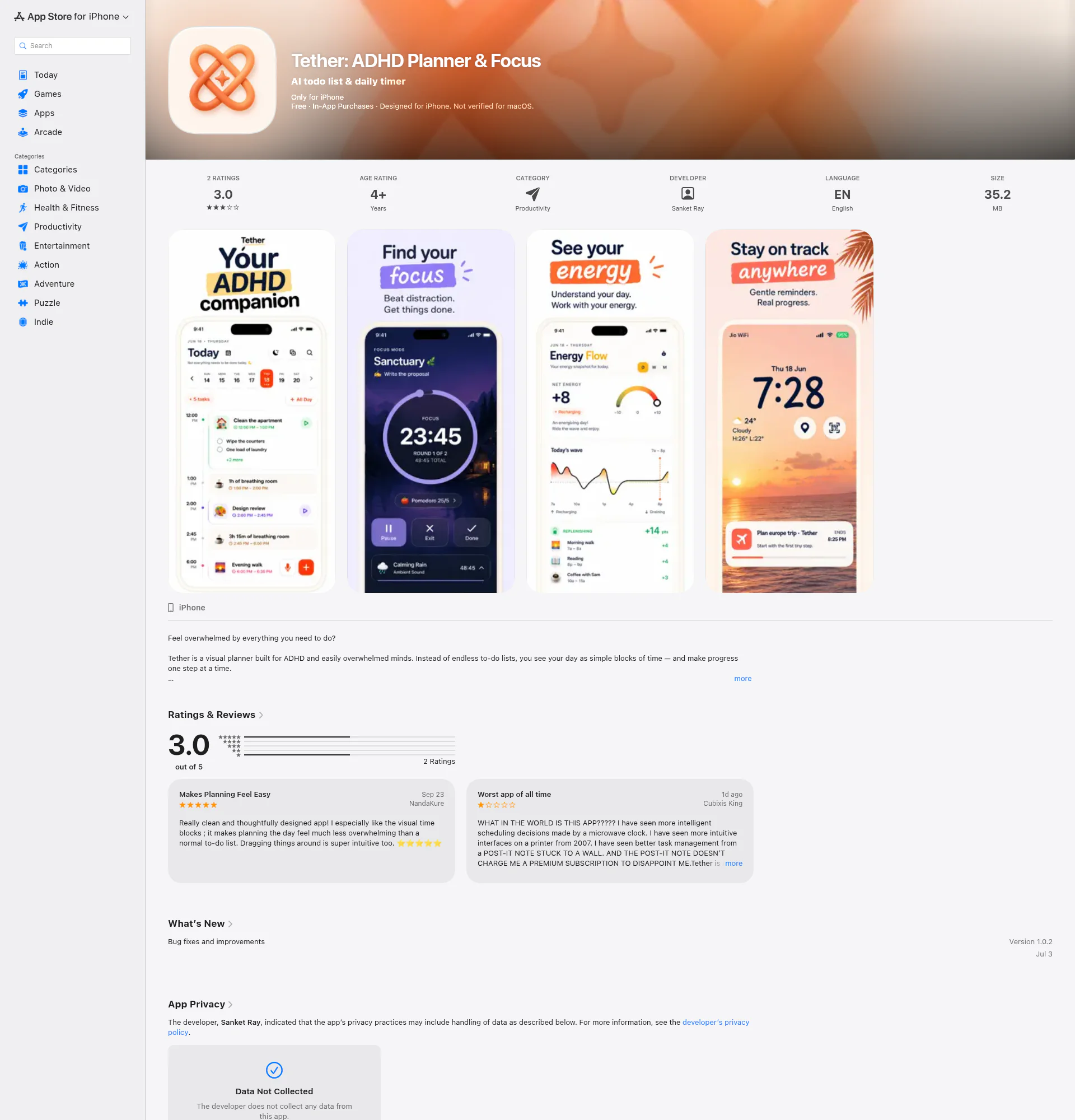 Tether landing page
