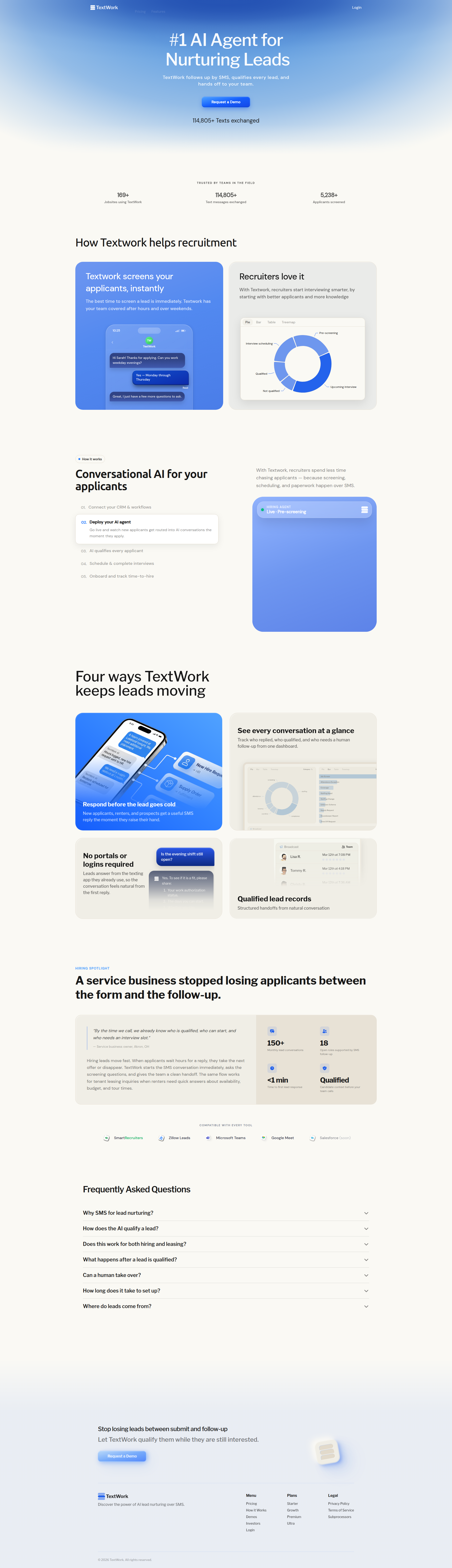 Landing page screenshot for textwork.co, 1920 by 6654 pixels