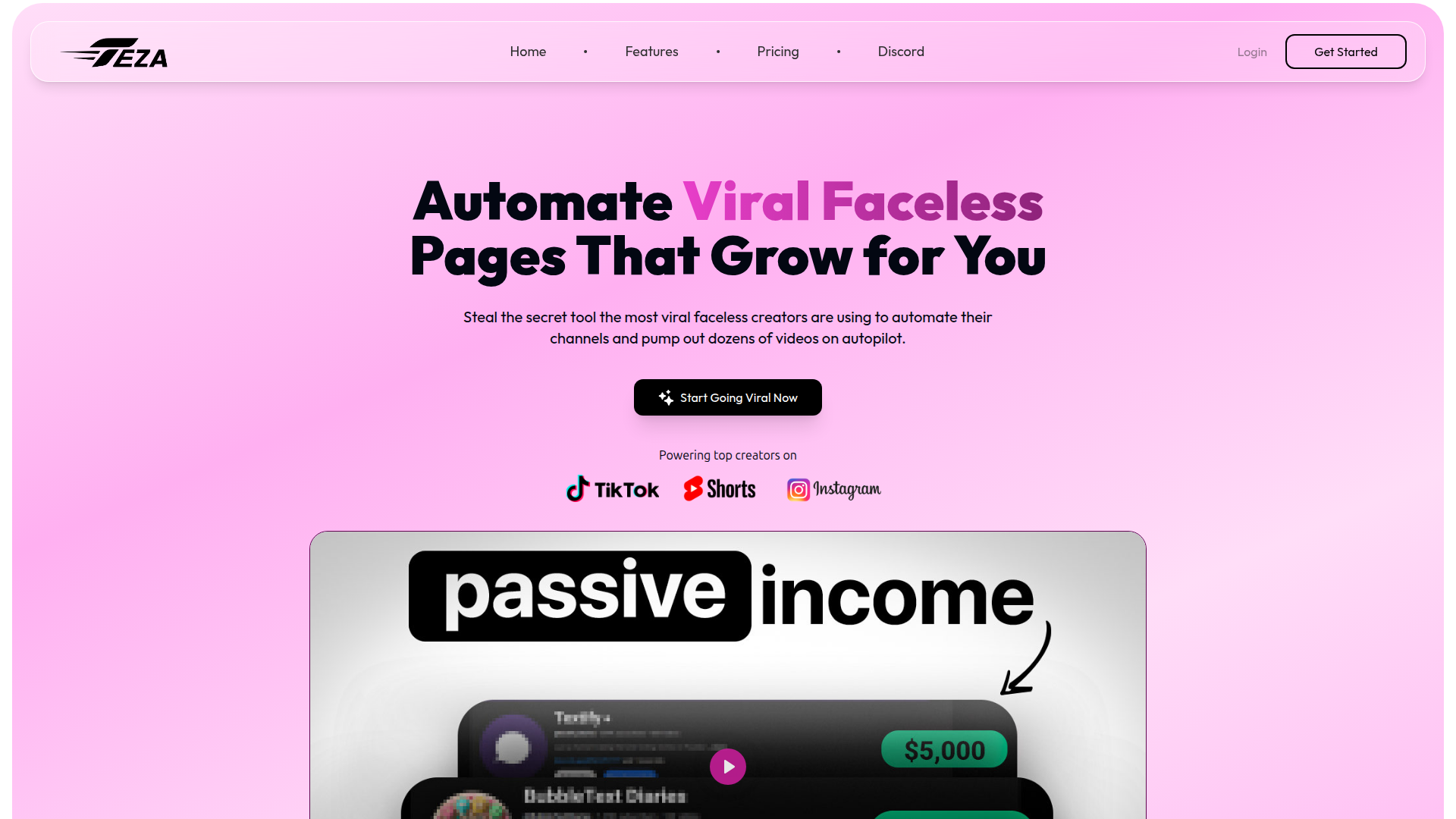 Landing page screenshot for teza.app, 1920 by 1080 pixels