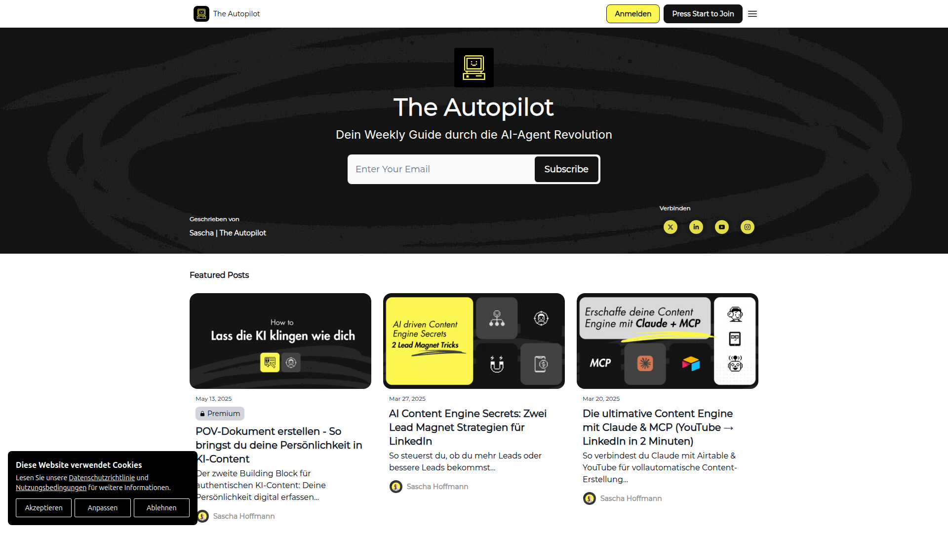 Landing page screenshot for the-autopilot.com, 1920 by 1080 pixels