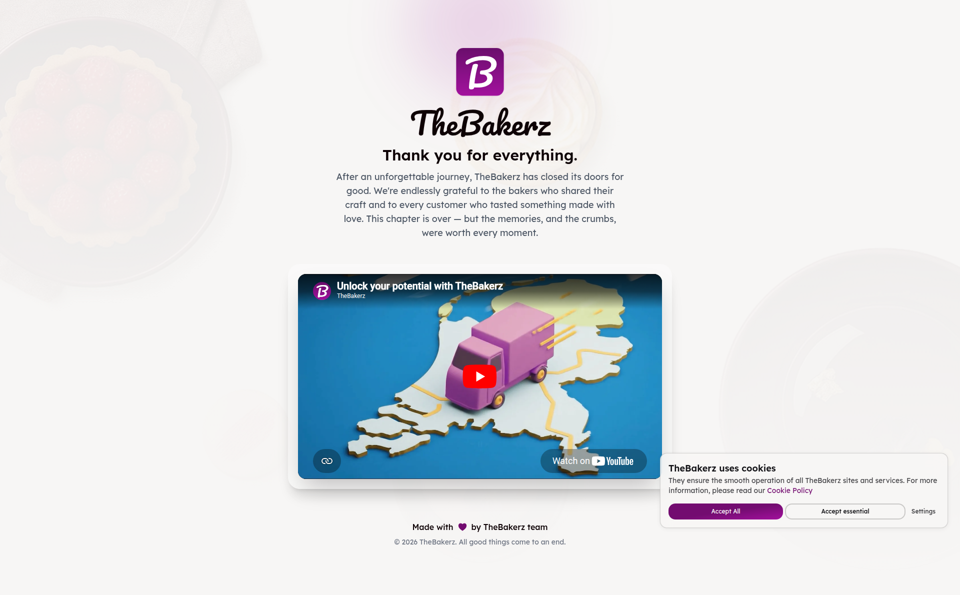 Landing page screenshot for thebakerz.com, 1920 by 1190 pixels