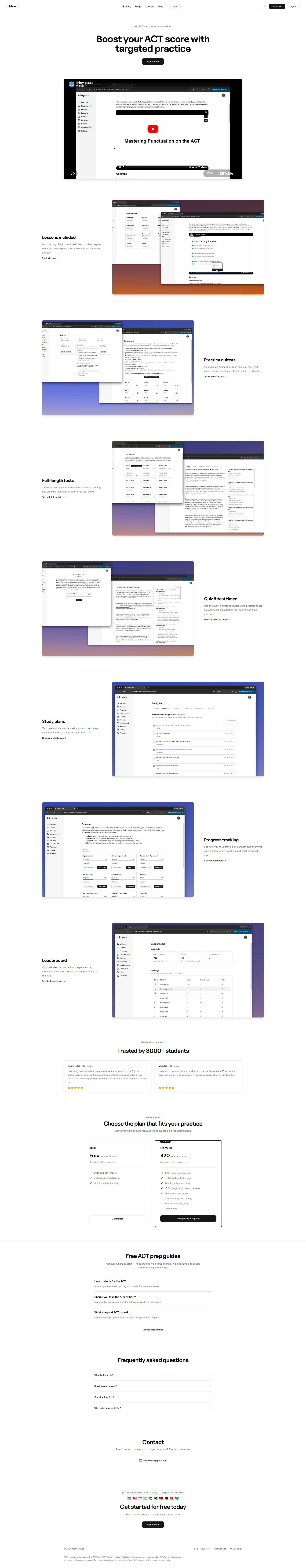 Landing page screenshot for thirty-six.co, 1920 by 9835 pixels