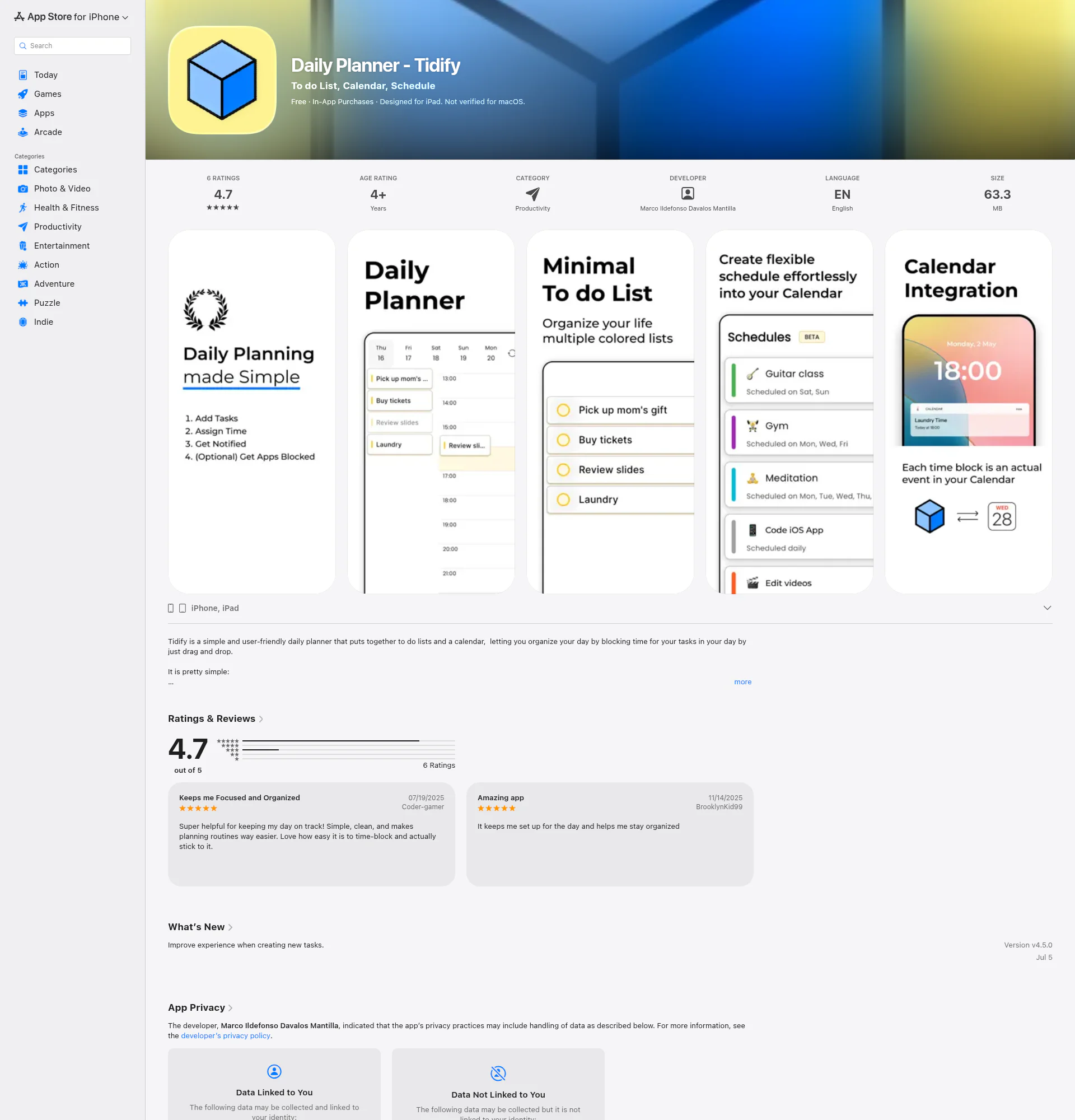 Tidify: Simple Daily Planner landing page