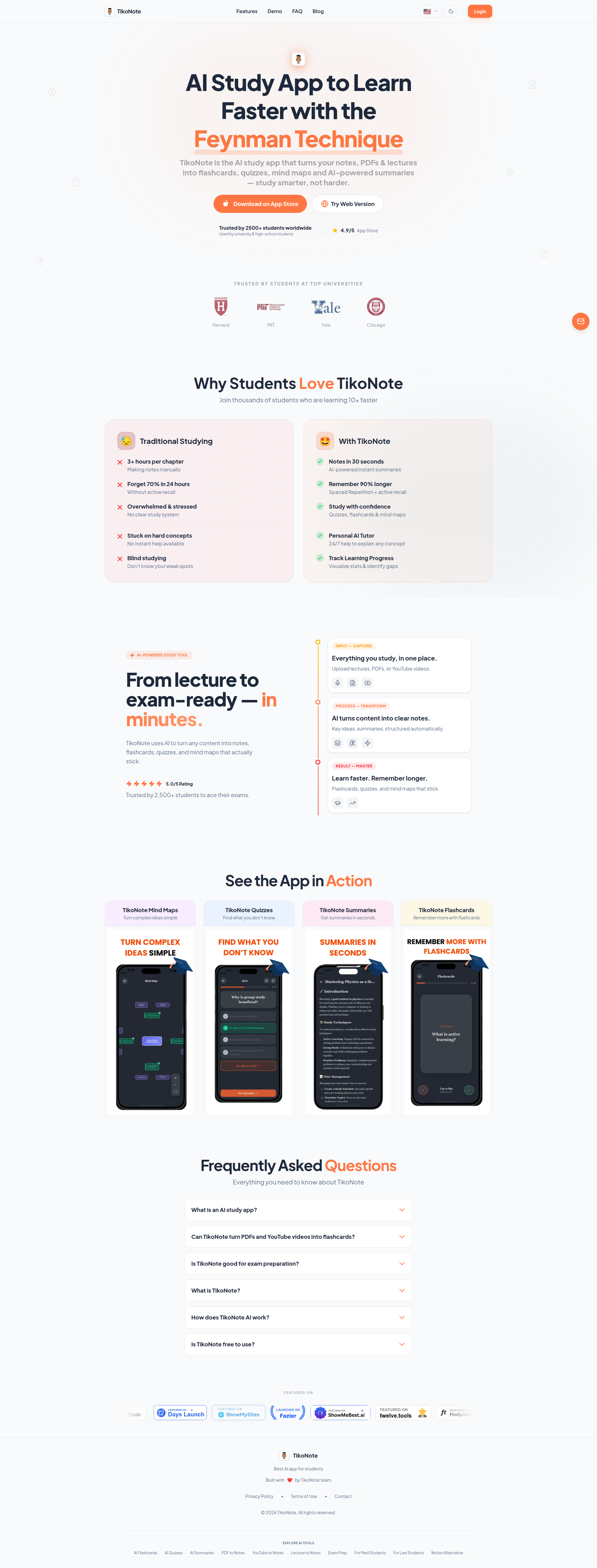 Landing page screenshot for tikonote.app, 1910 by 5016 pixels