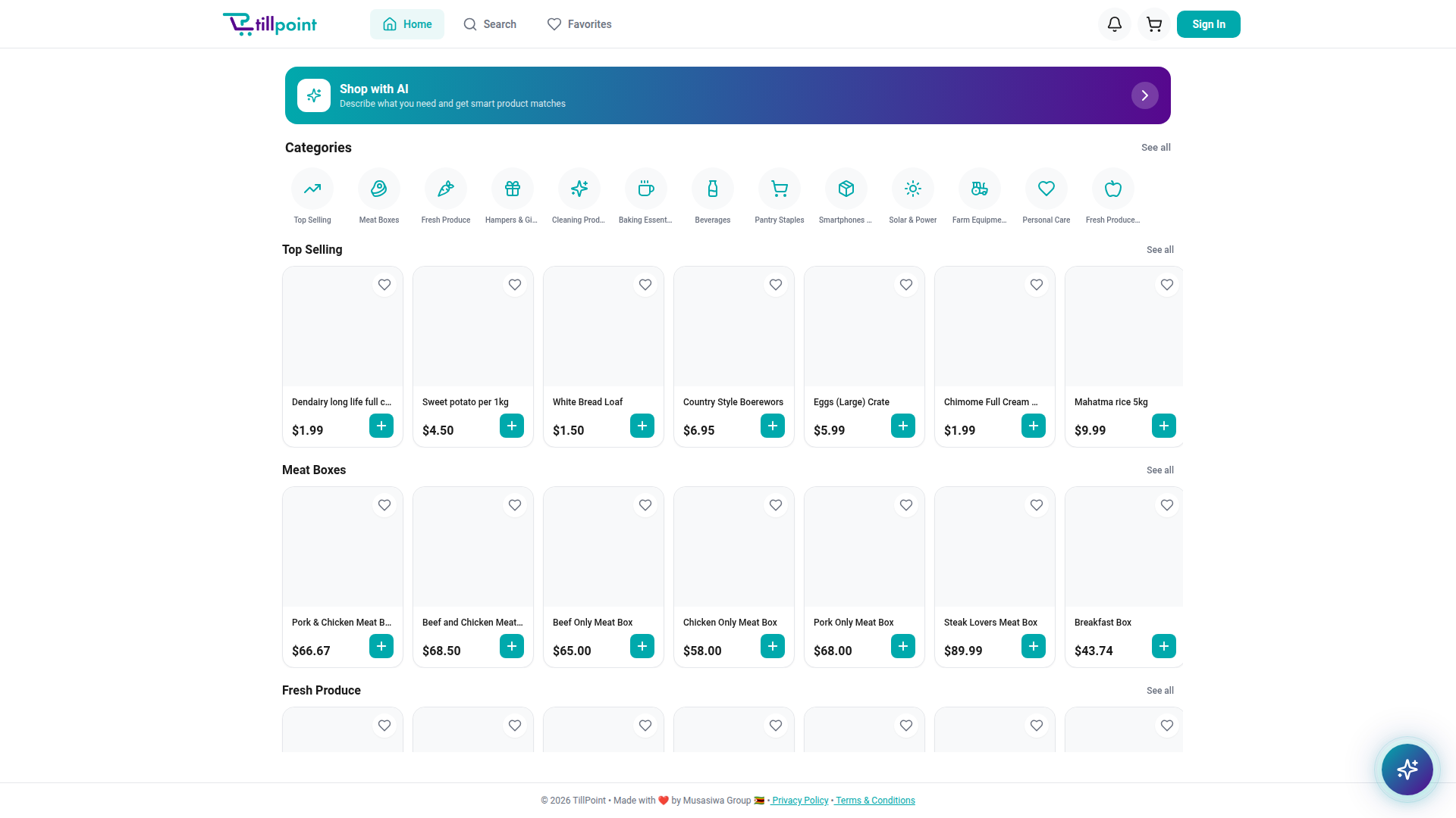 Landing page screenshot for tillpoint.co.zw, 1920 by 1080 pixels