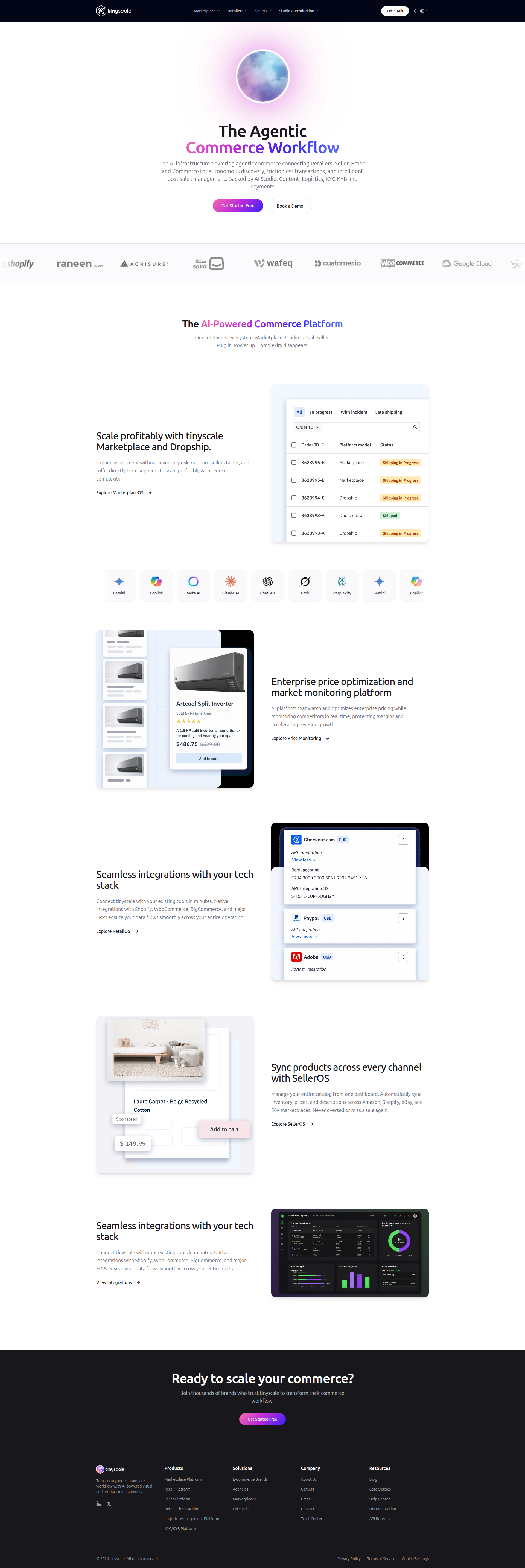 Landing page screenshot for tinyscale.ai, 1920 by 5732 pixels