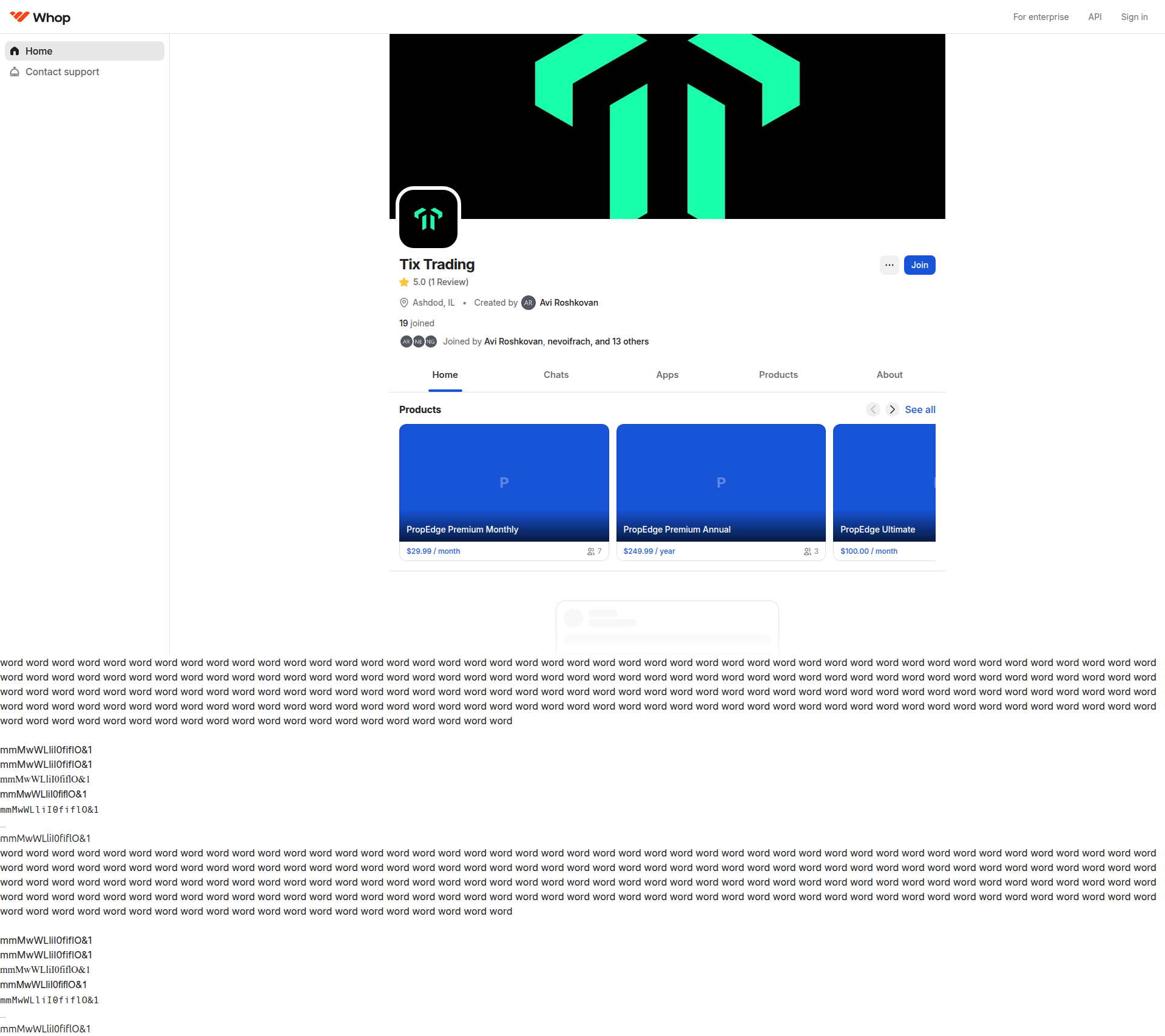 Landing page screenshot for whop.com, 1920 by 1708 pixels