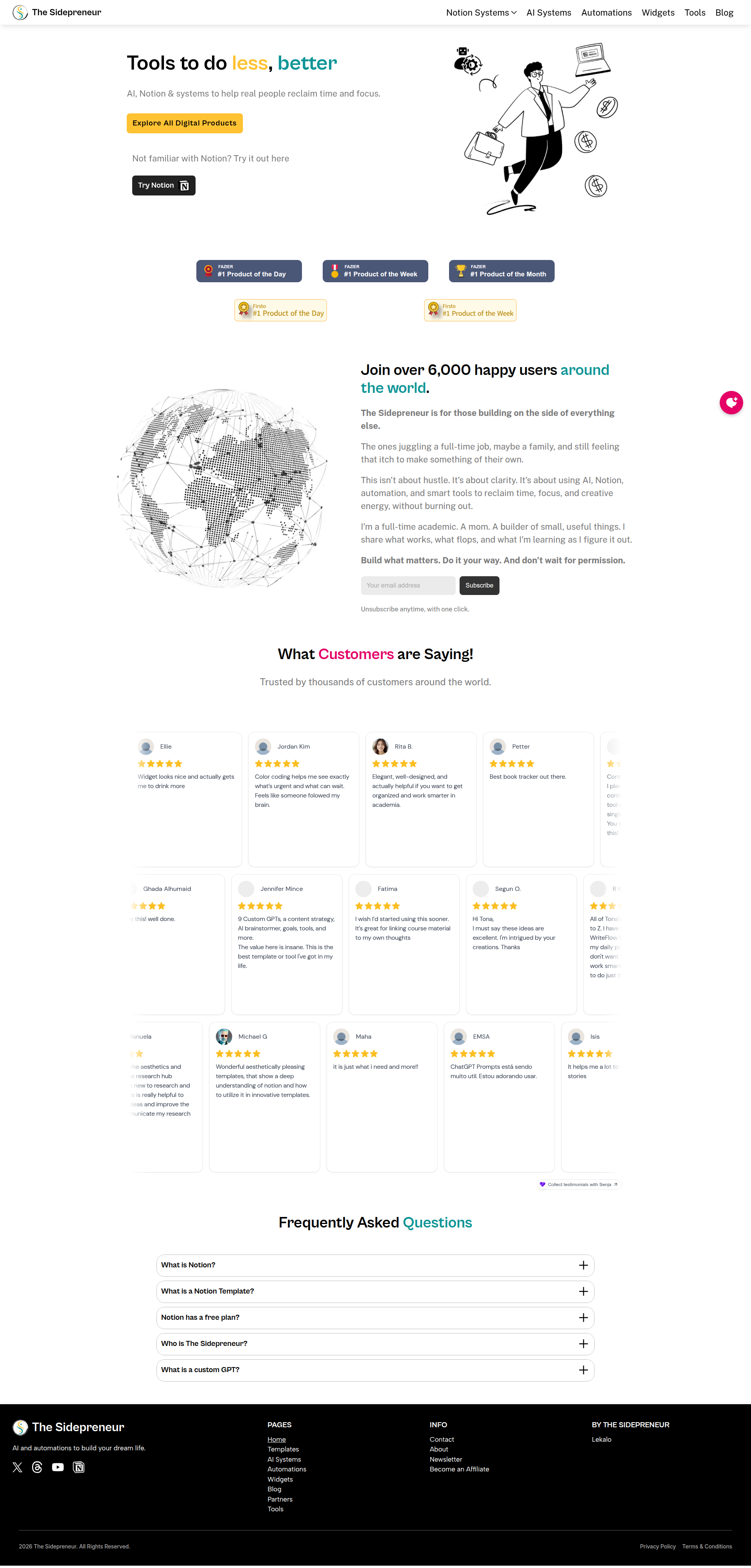 Landing page screenshot for thesidepreneur.com, 1920 by 4011 pixels