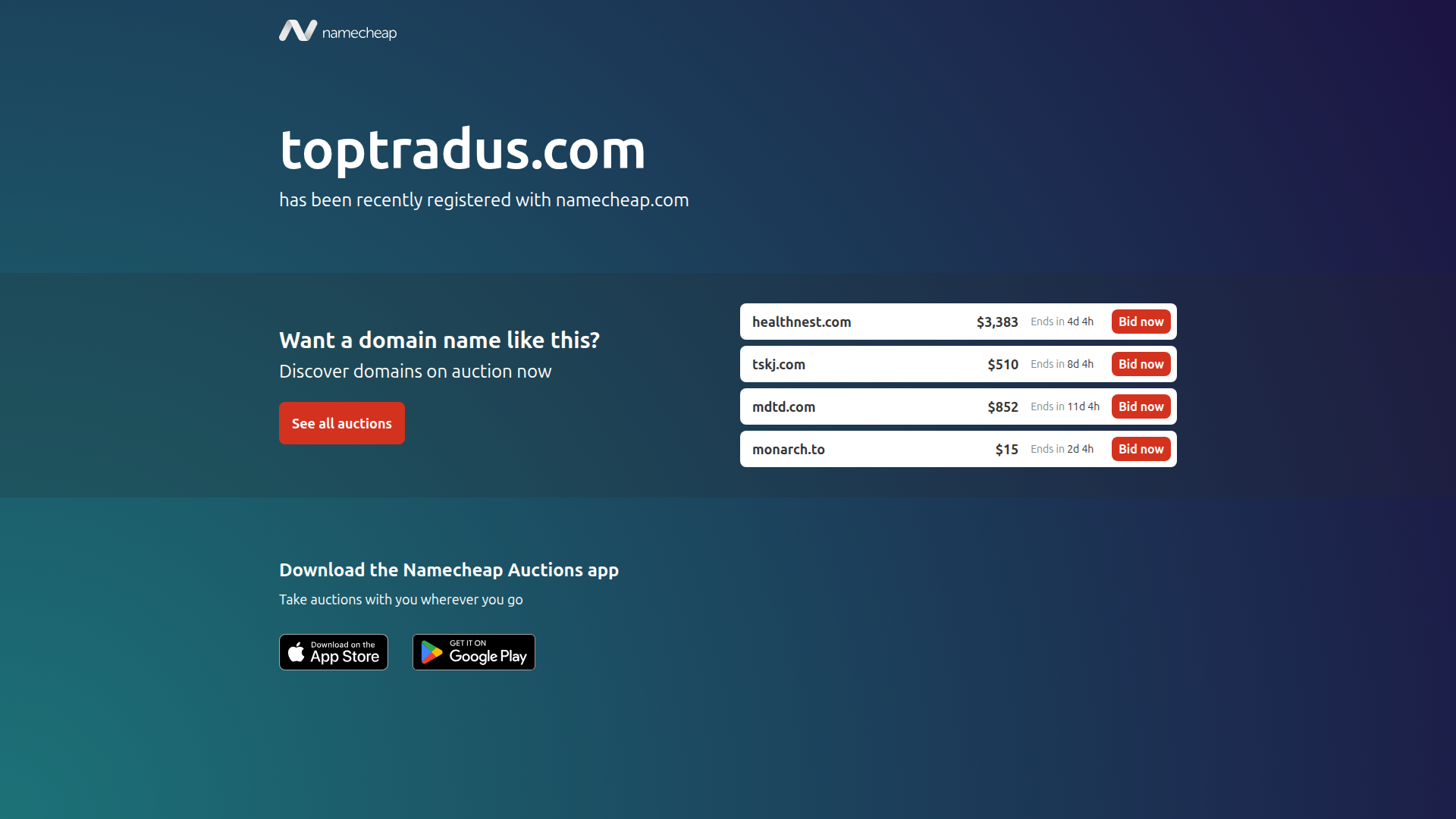 Landing page screenshot for toptradus.com, 1920 by 1080 pixels