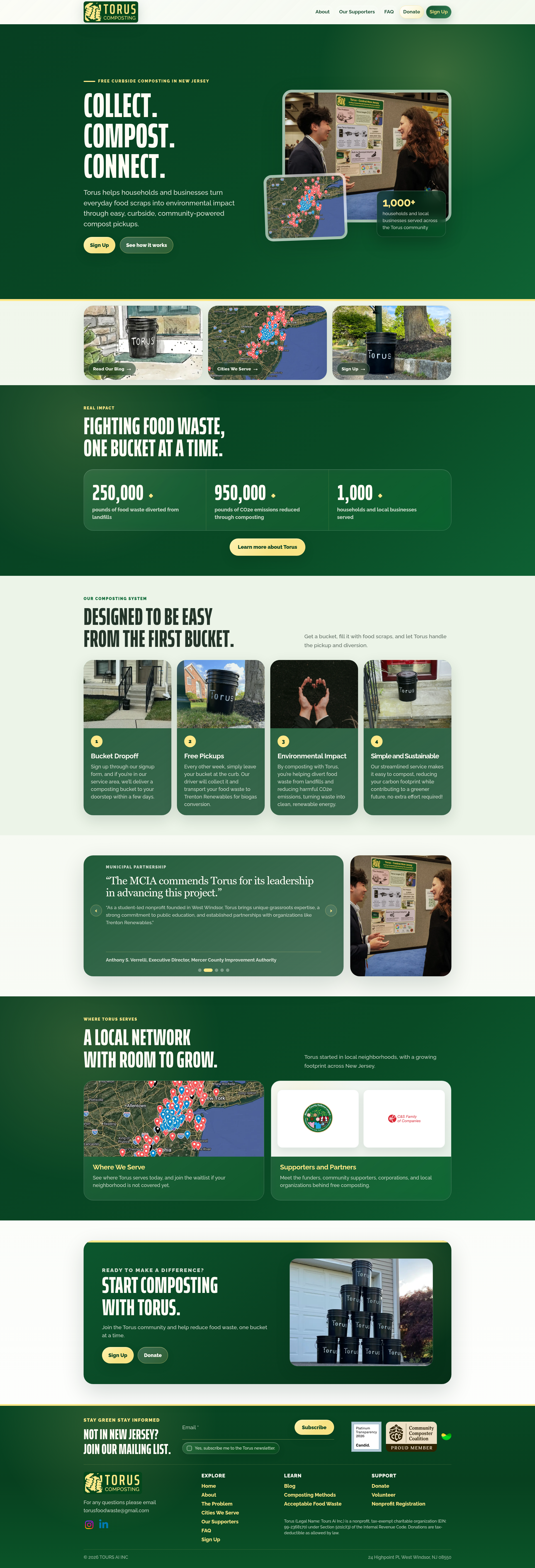 Landing page screenshot for torusai.org, 1920 by 5626 pixels