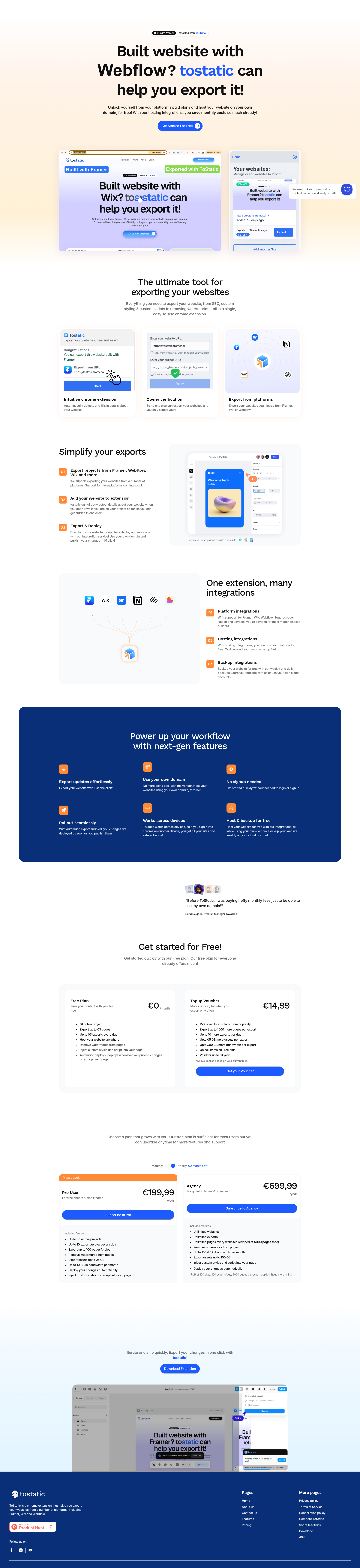 Landing page screenshot for tostatic.com, 1920 by 8358 pixels