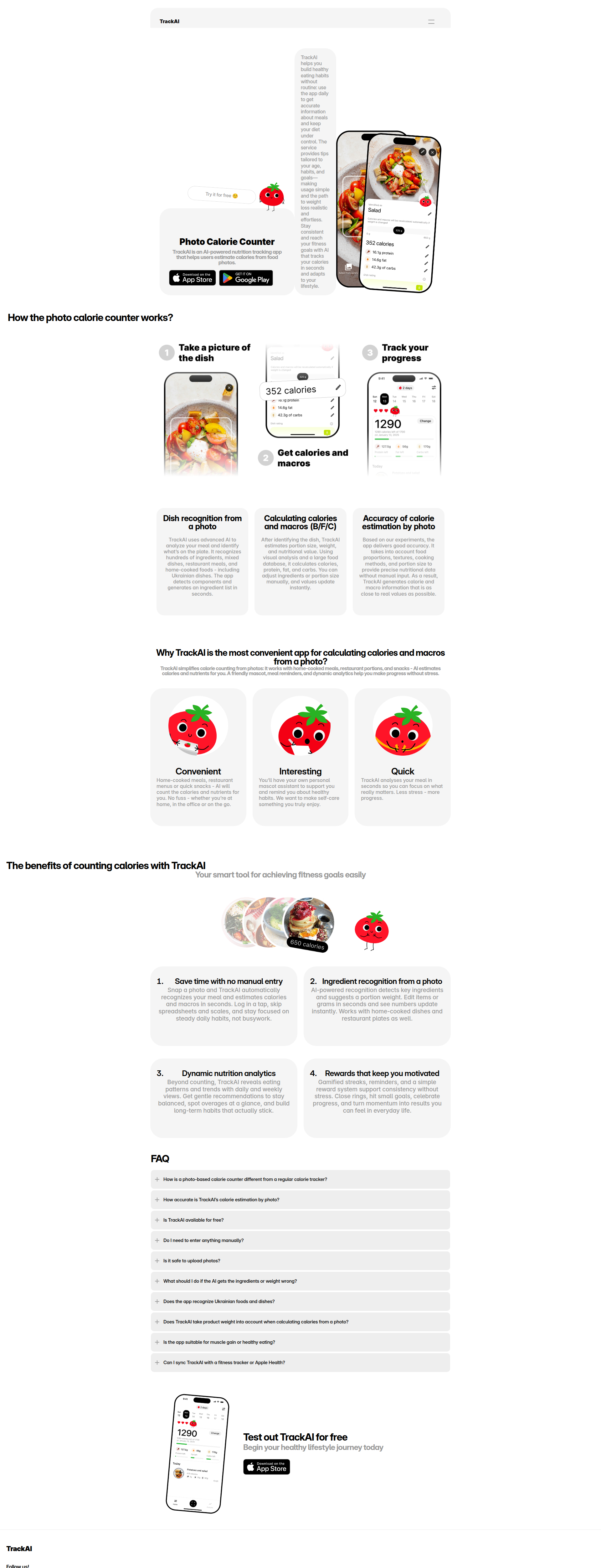 Landing page screenshot for trackai.app, 1920 by 5007 pixels