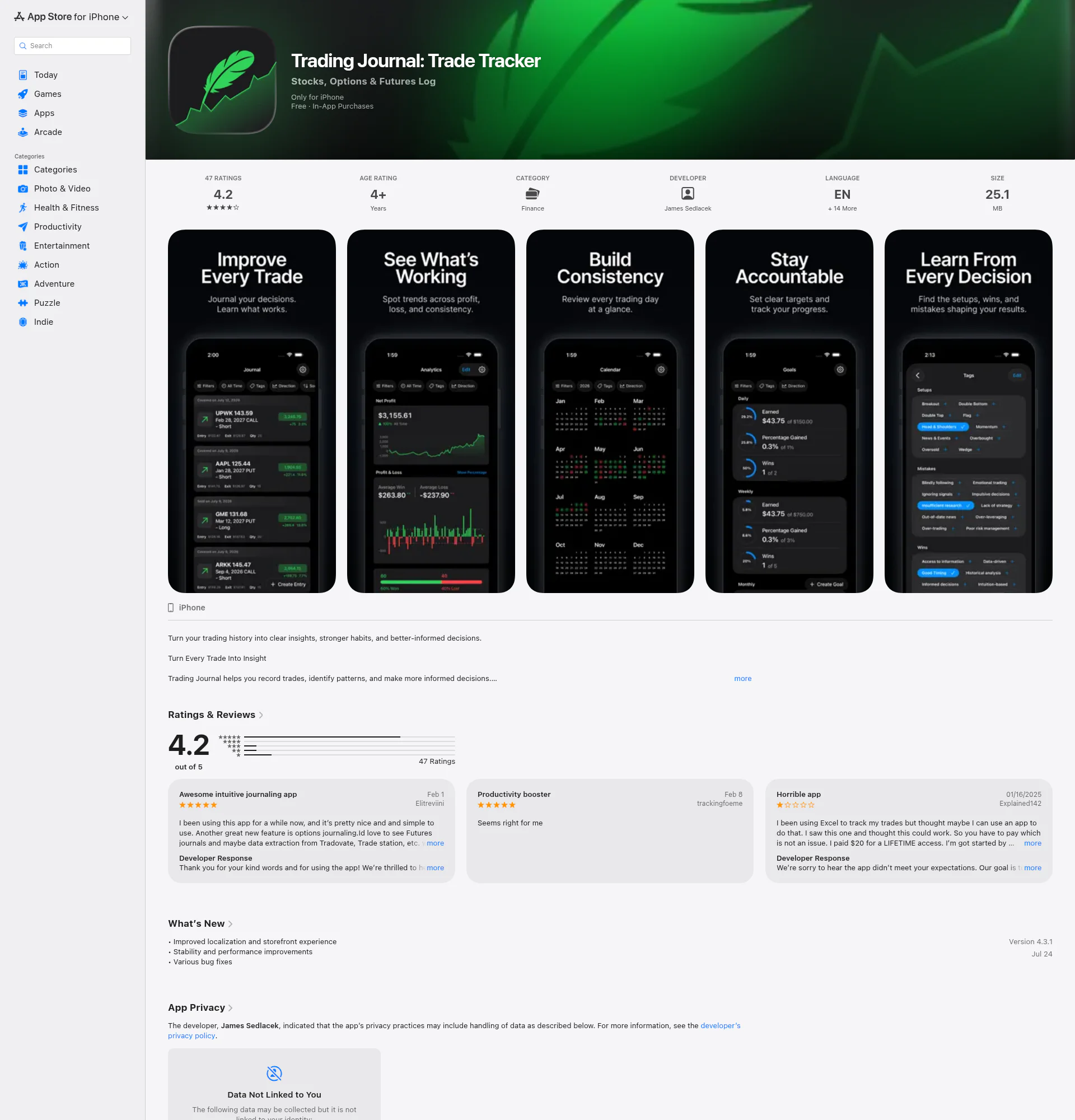 Trading Journal landing page