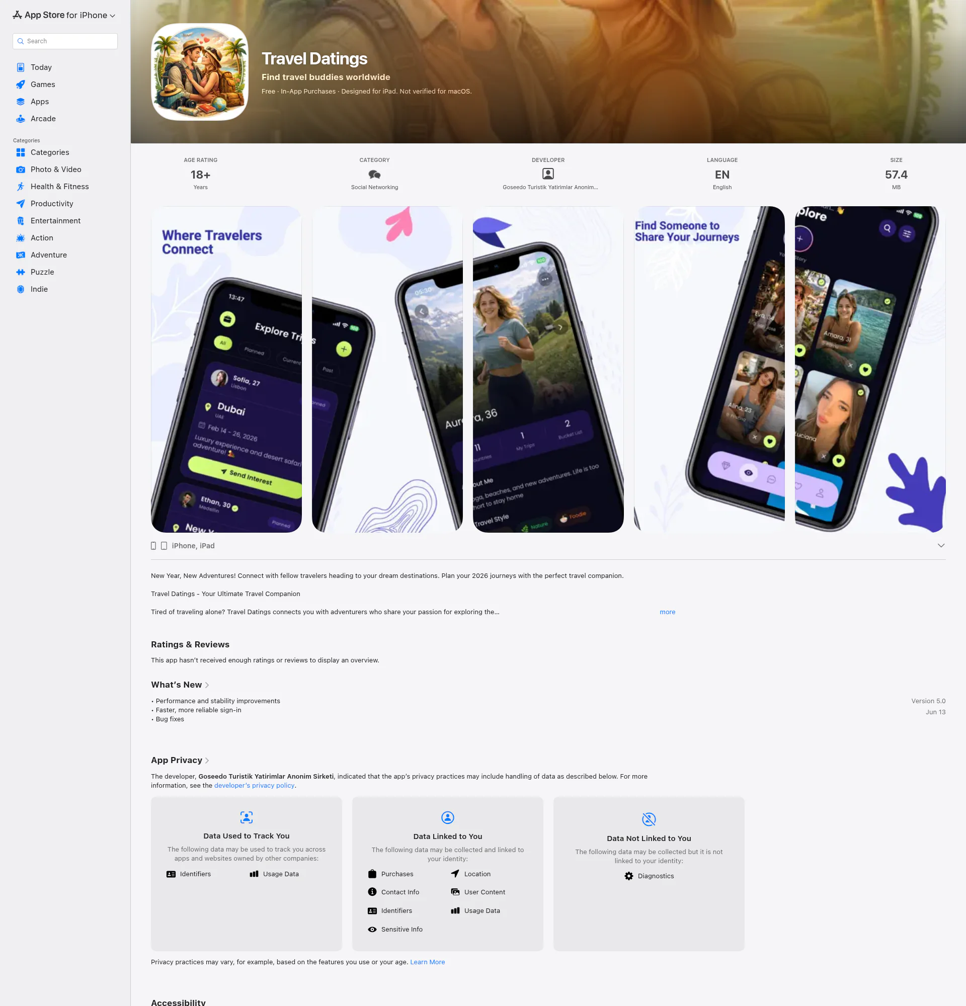 Travel Datings landing page