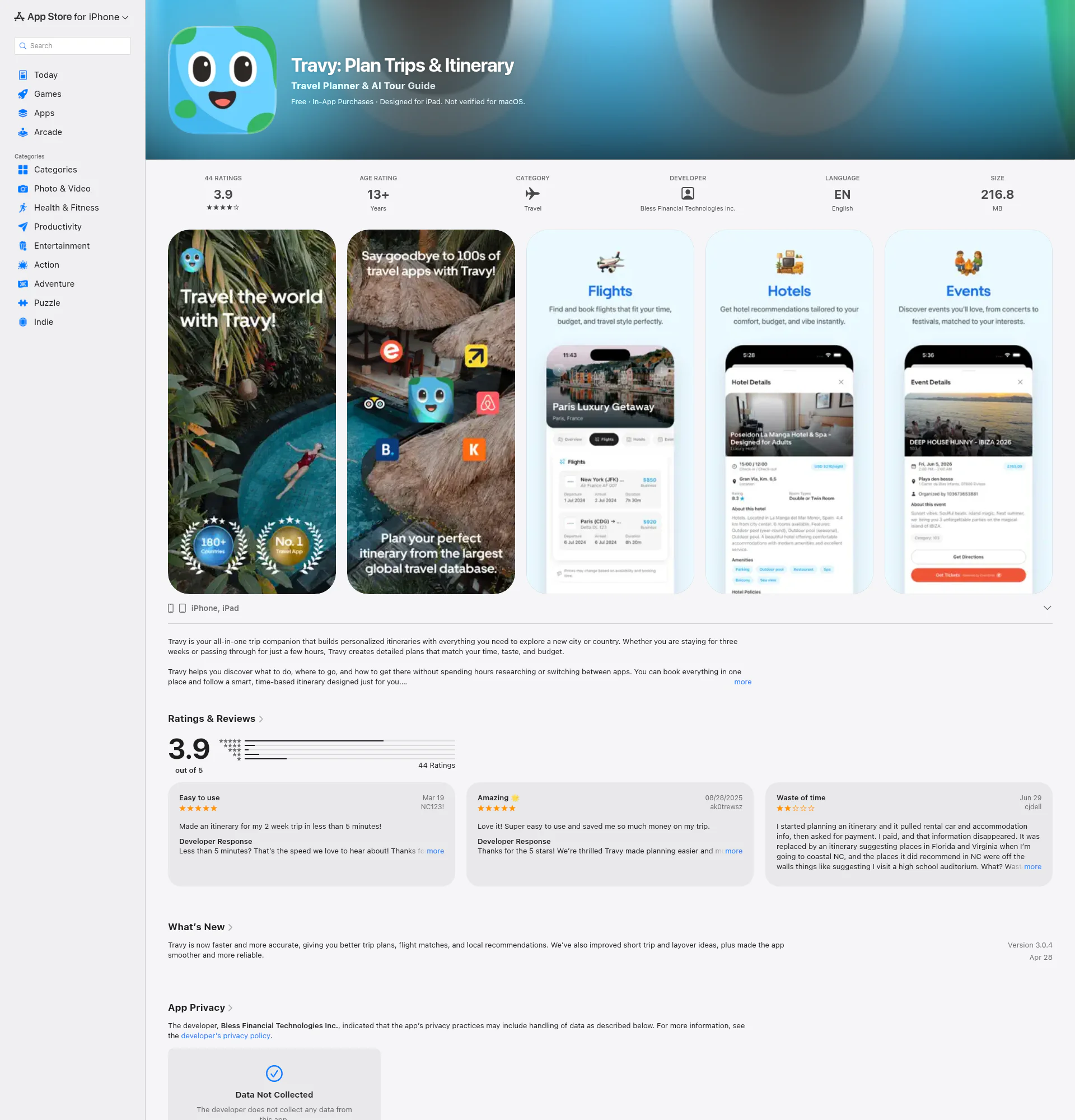 Travy landing page