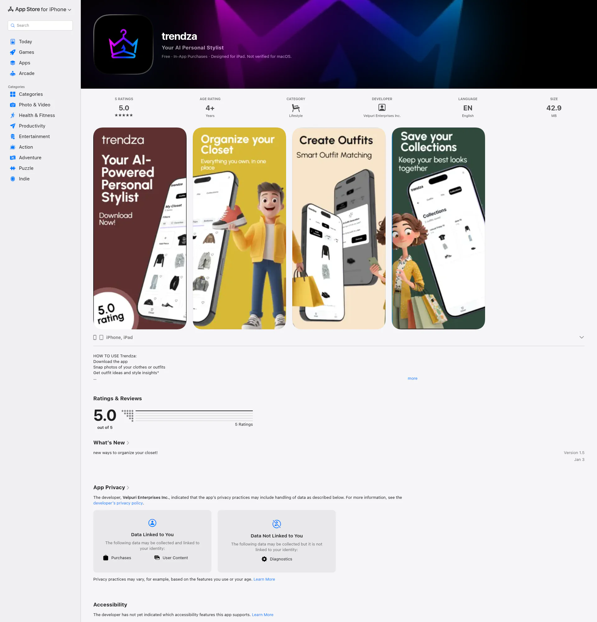Trendza landing page