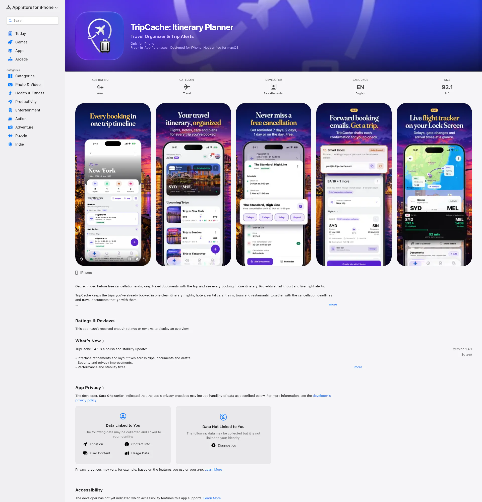 Trip Cache landing page