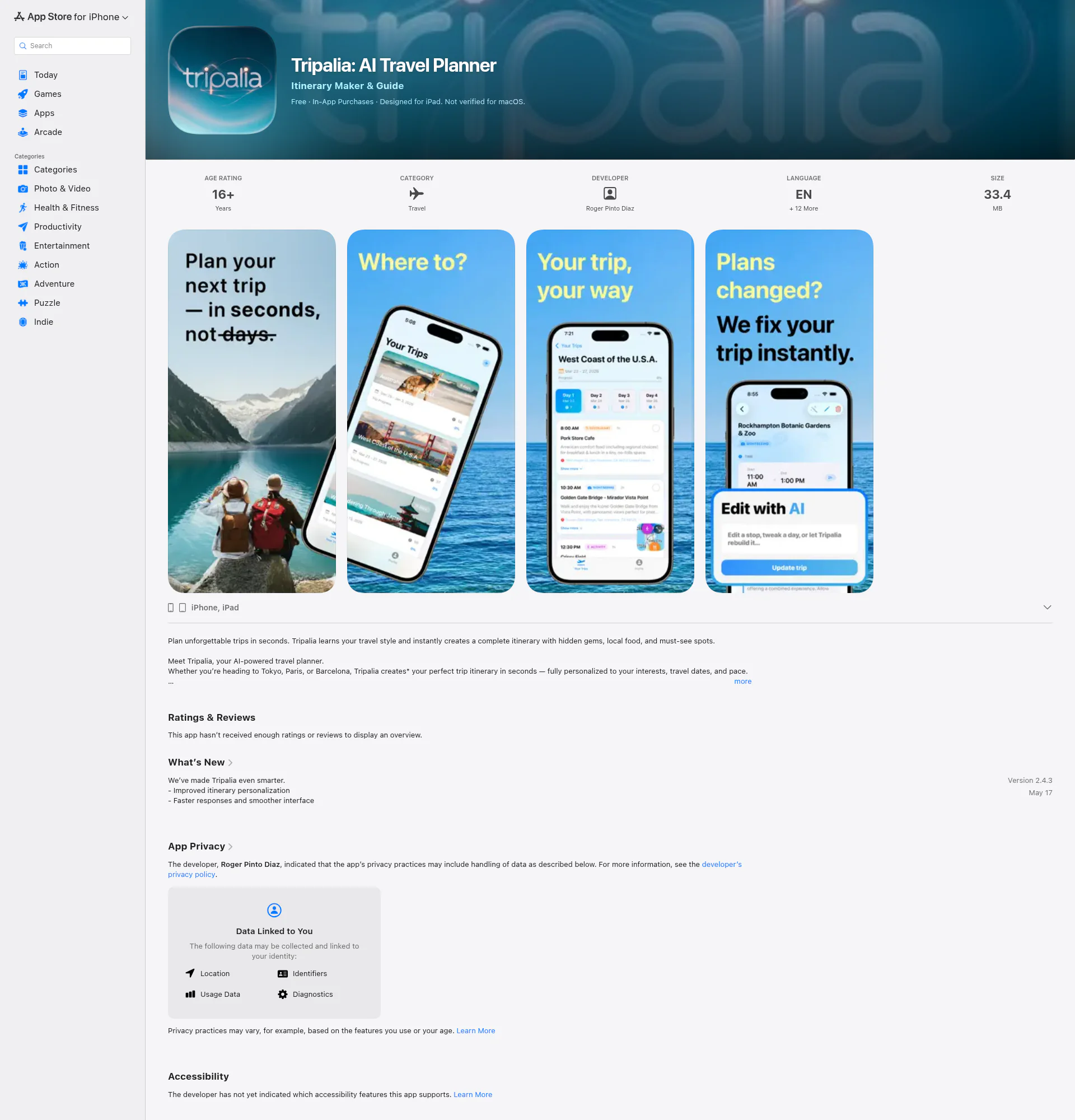 Tripalia landing page