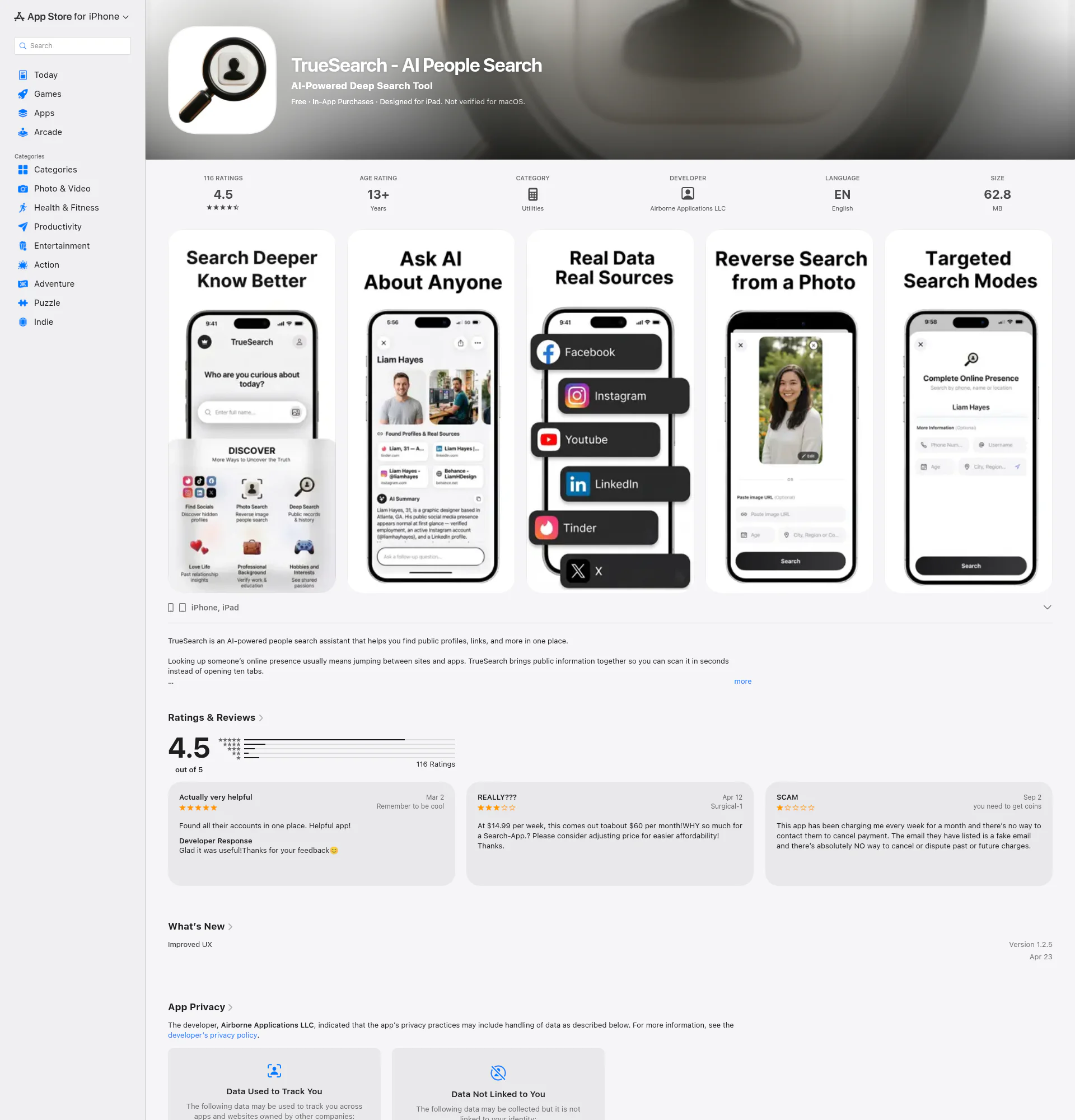 TrueSearch landing page