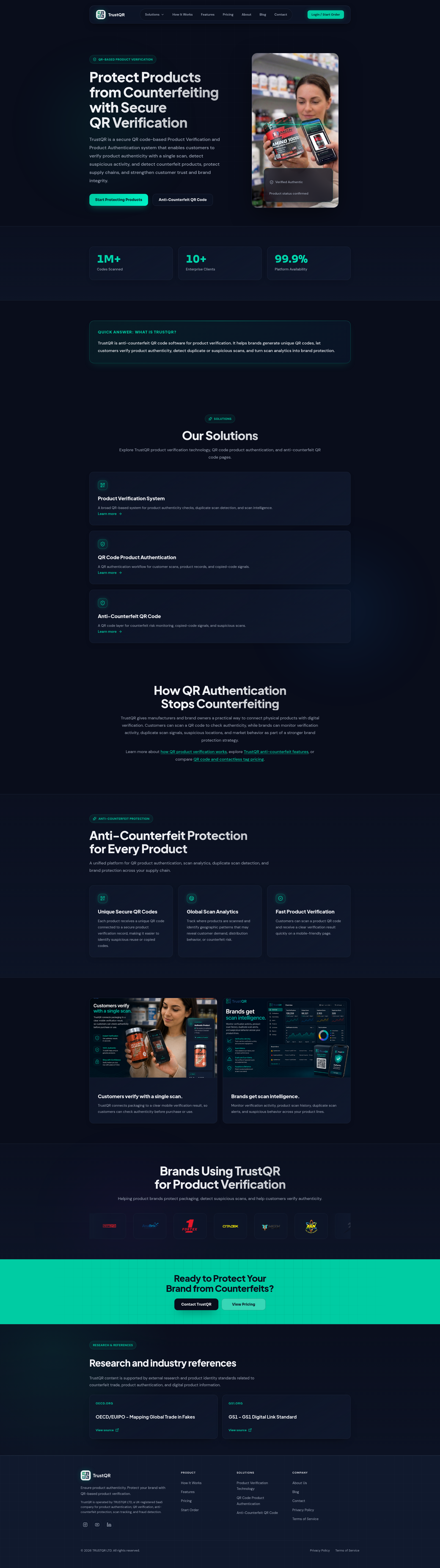 Landing page screenshot for trustqr.org, 1920 by 6842 pixels