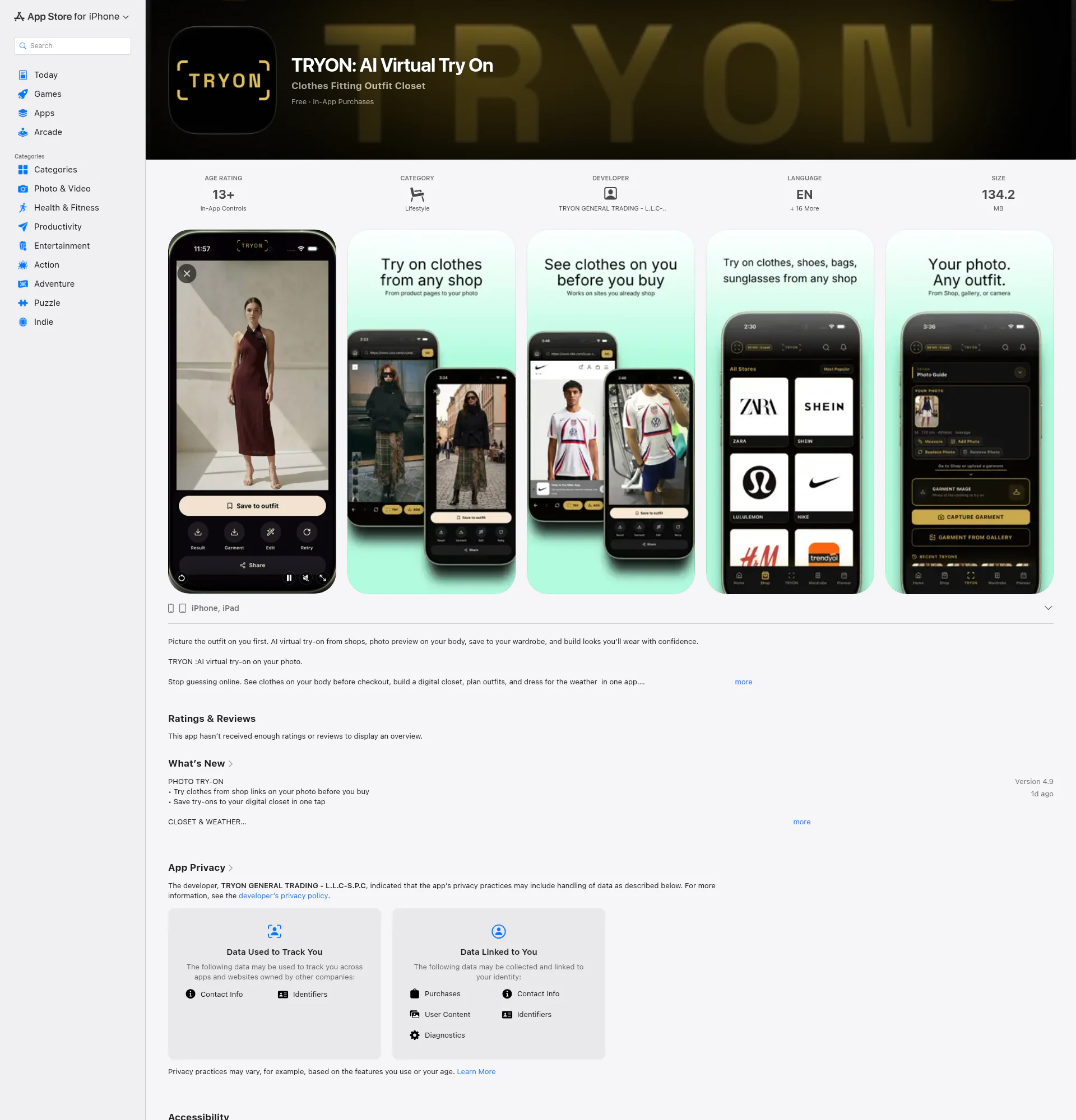 TRYON: try on clothes landing page