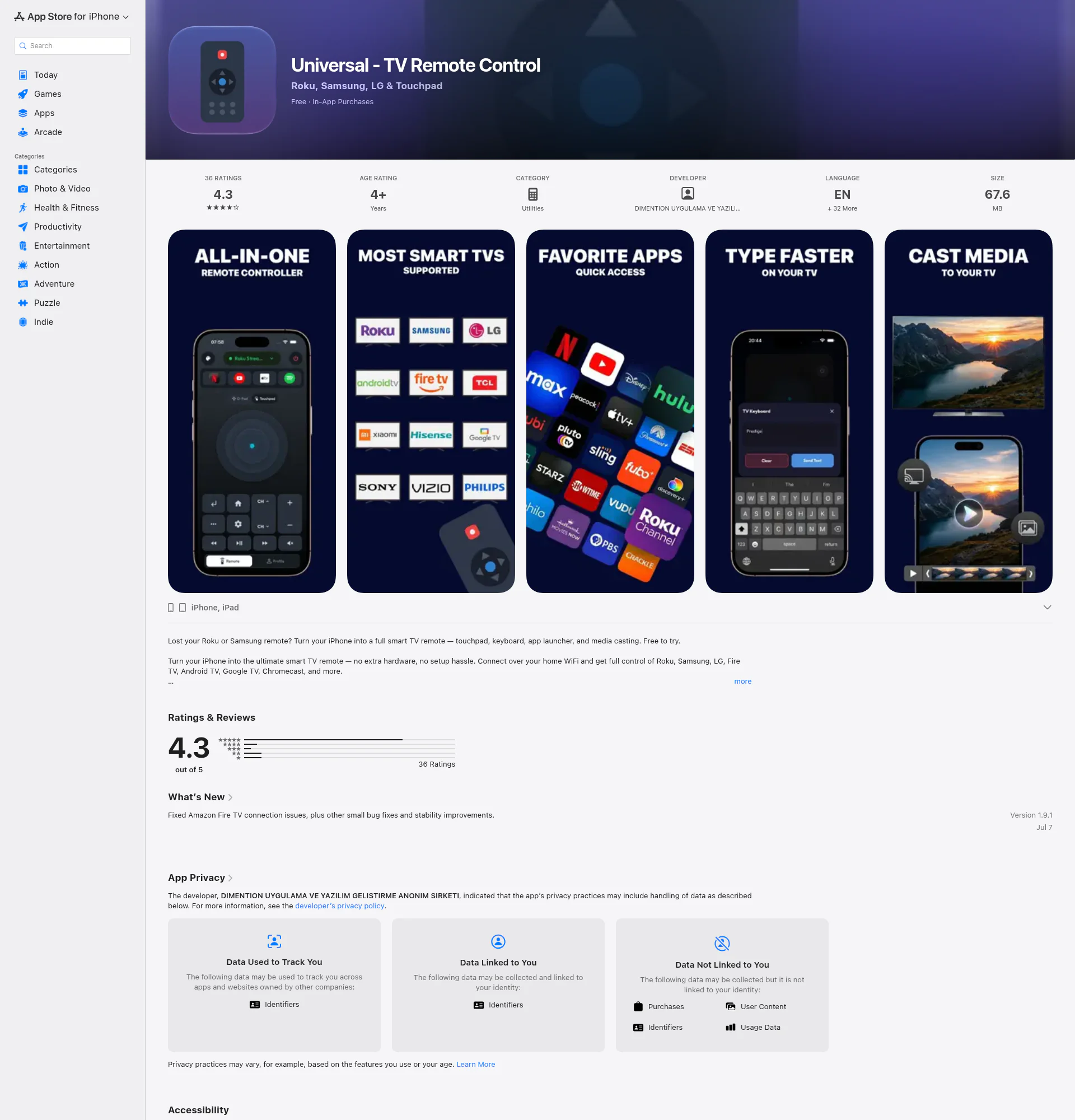 TV Controller landing page