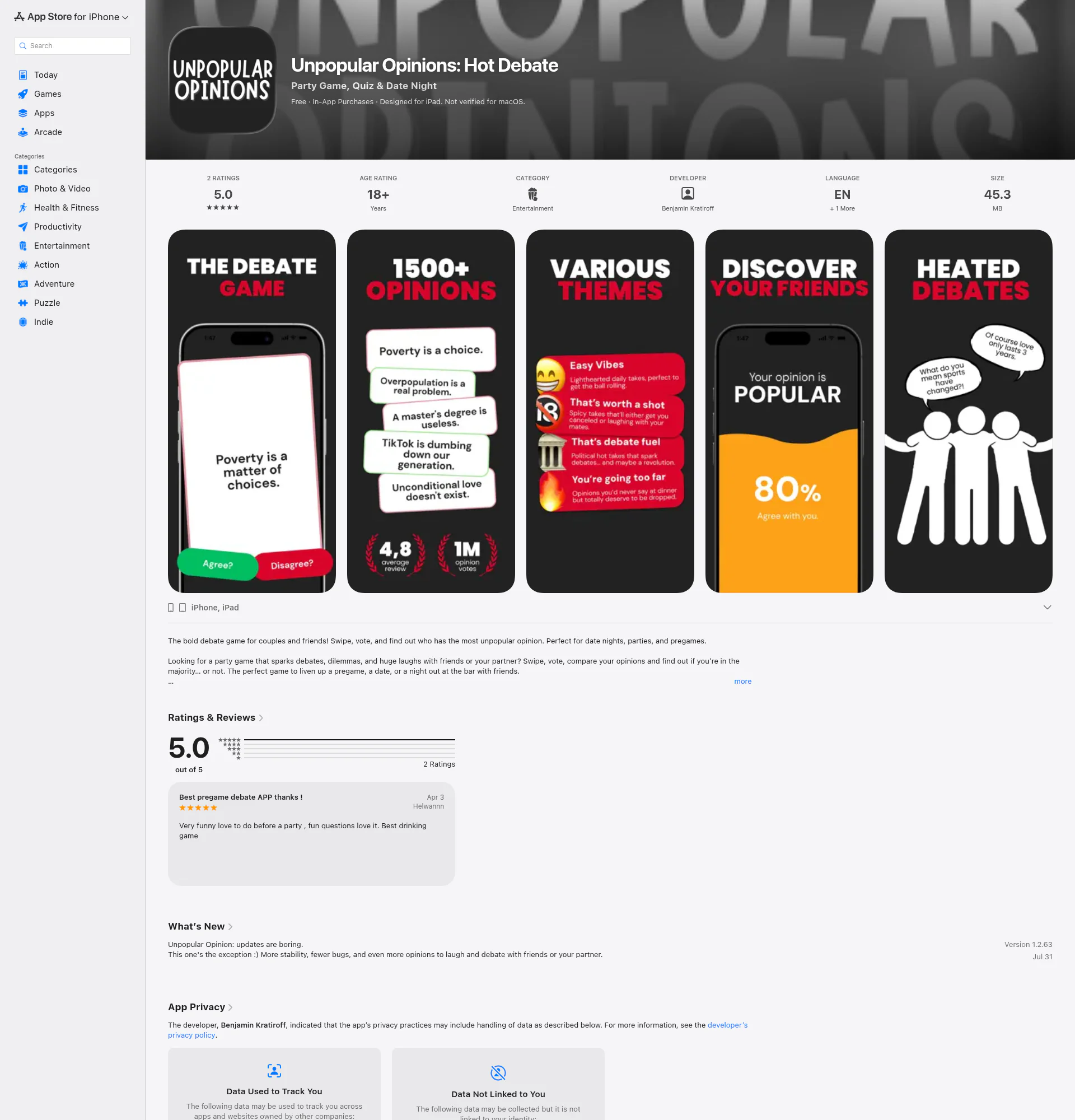 Unpopular Opinion landing page