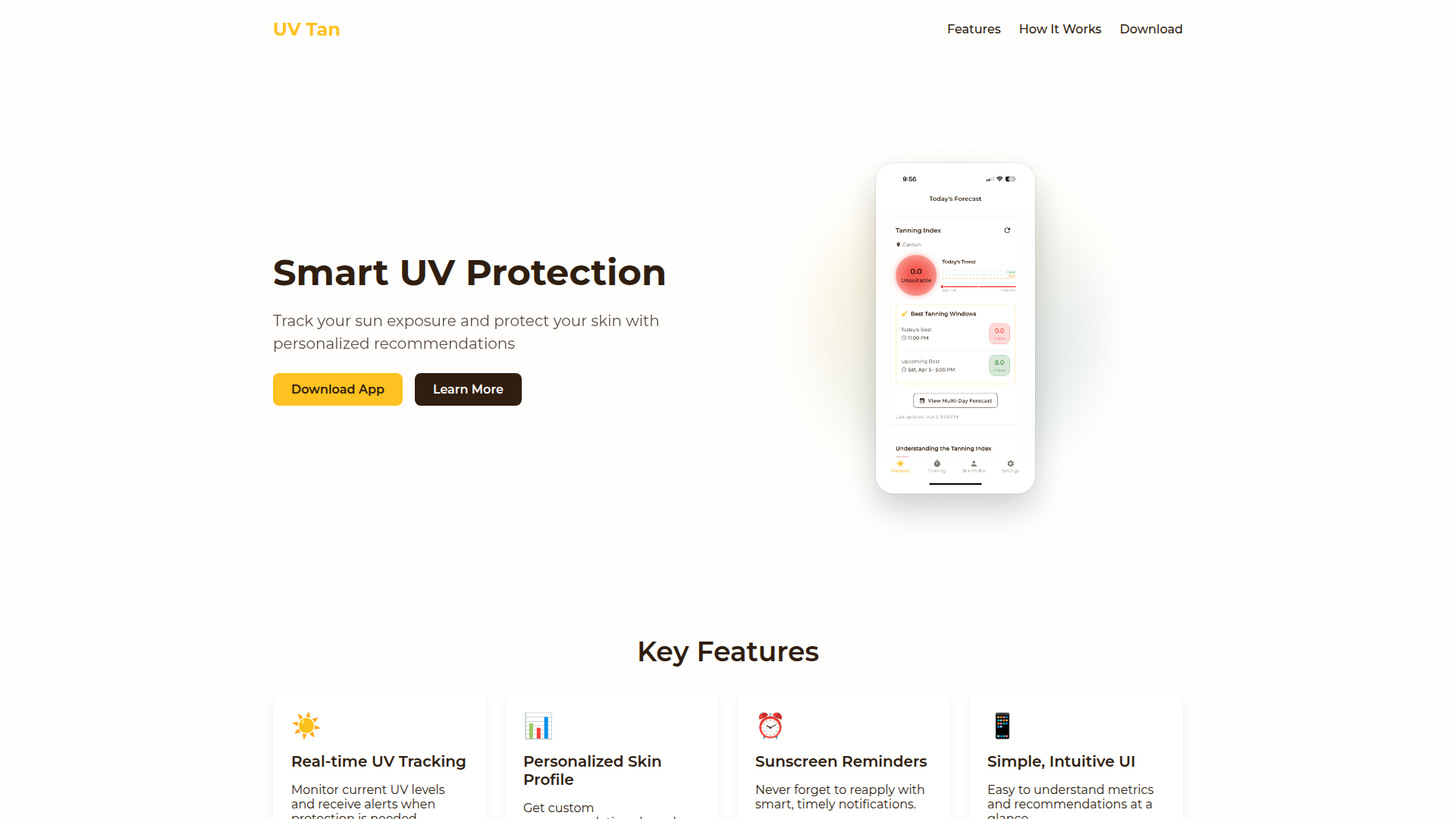 Landing page screenshot for uvtan.app, 1920 by 1080 pixels