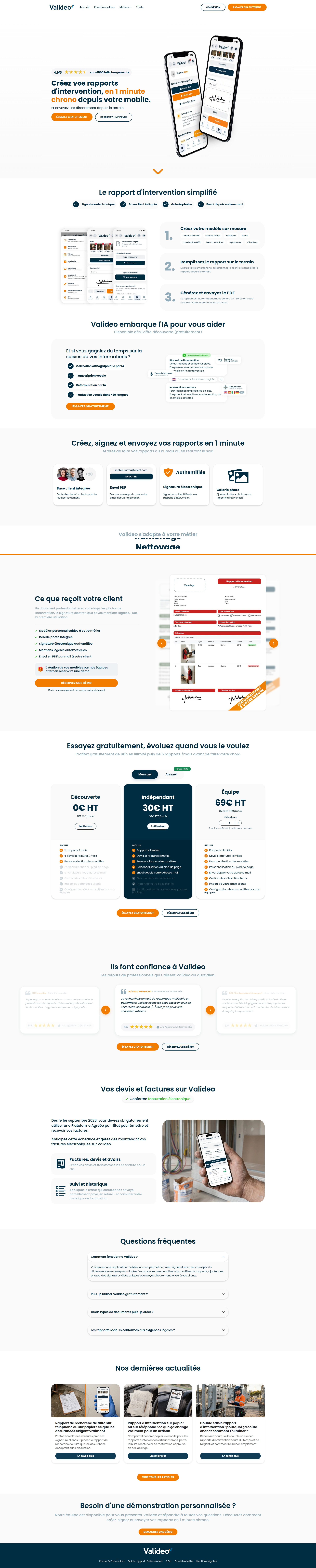 Landing page screenshot for valideo.app, 1920 by 9530 pixels
