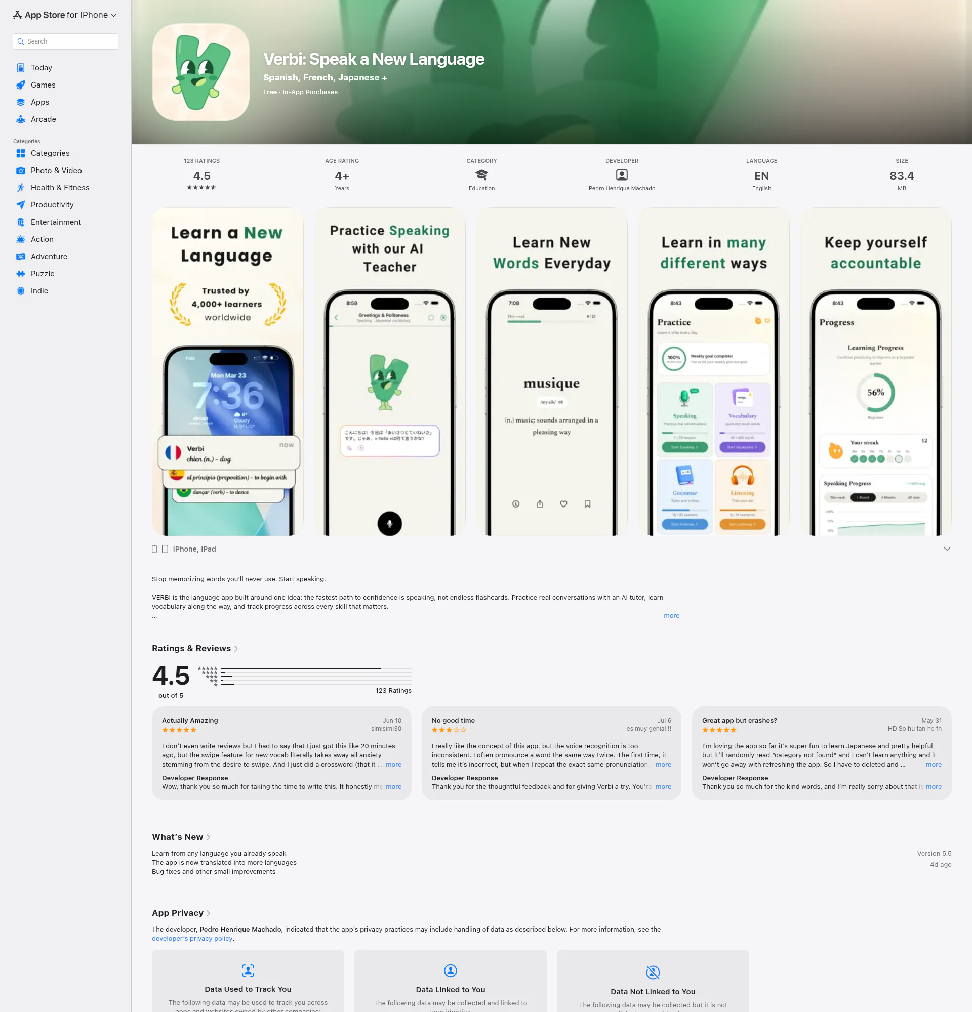 Verbi landing page