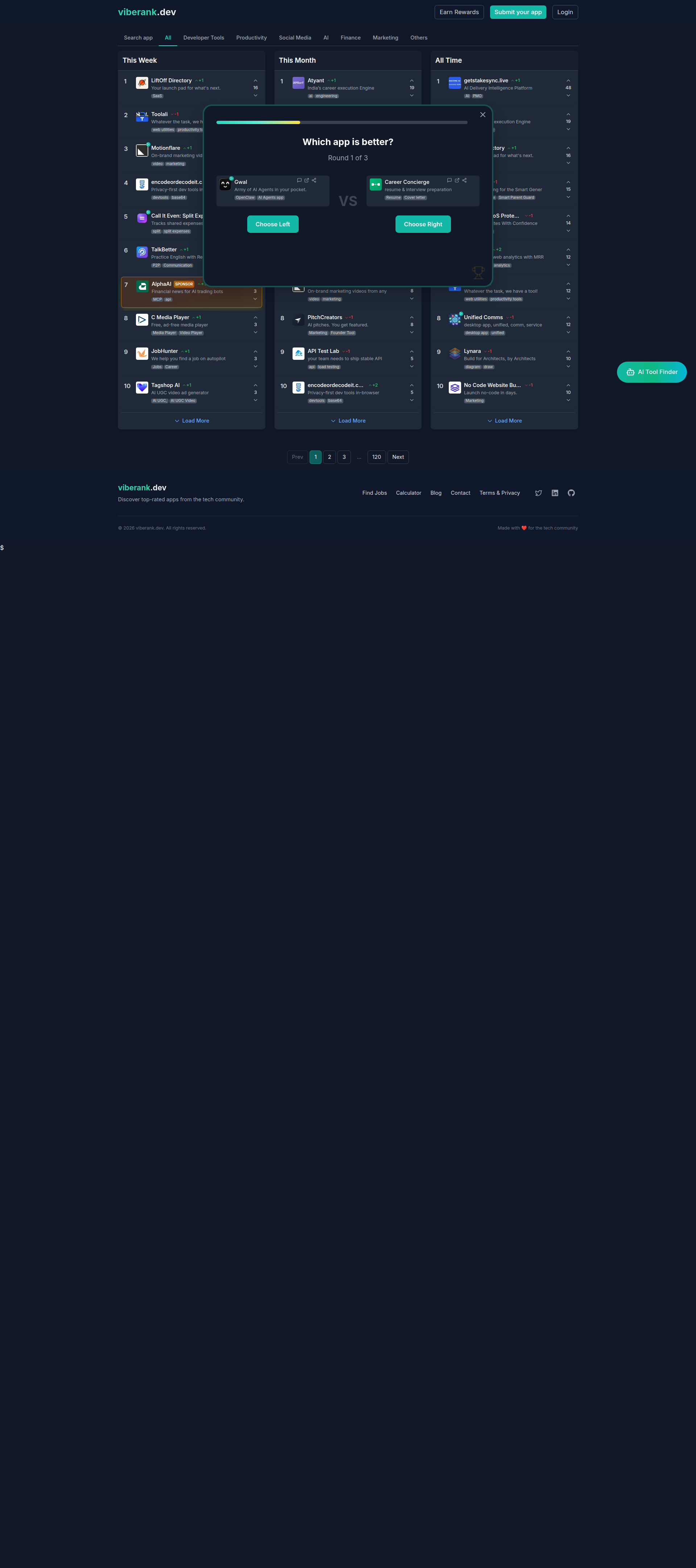 Landing page screenshot for viberank.dev, 1920 by 4323 pixels