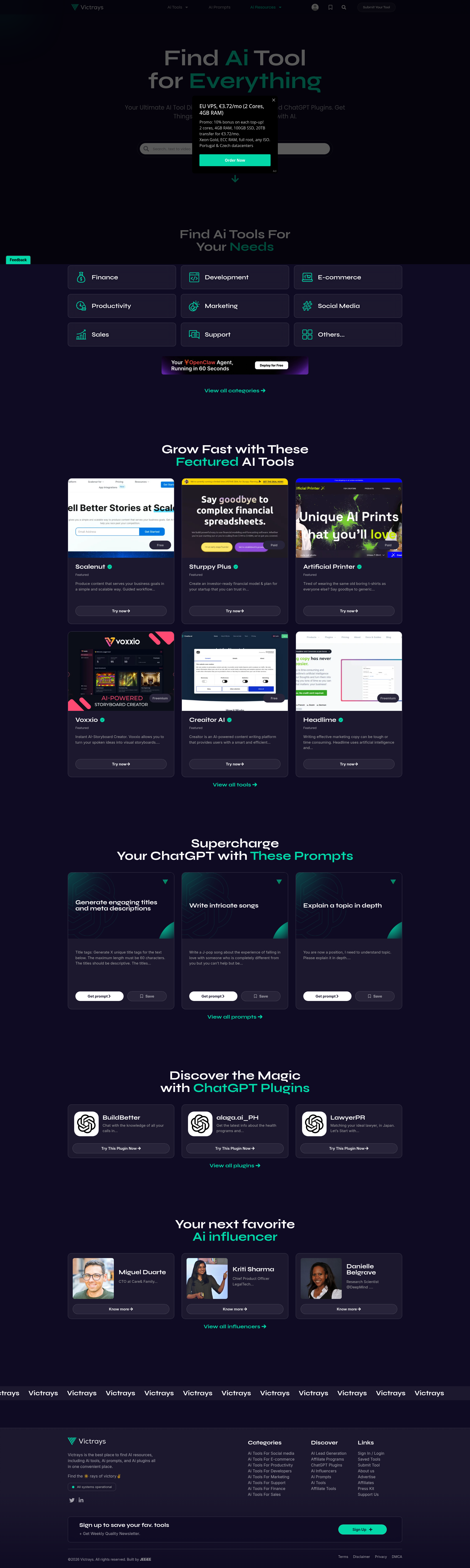 Landing page screenshot for victrays.com, 1920 by 6410 pixels
