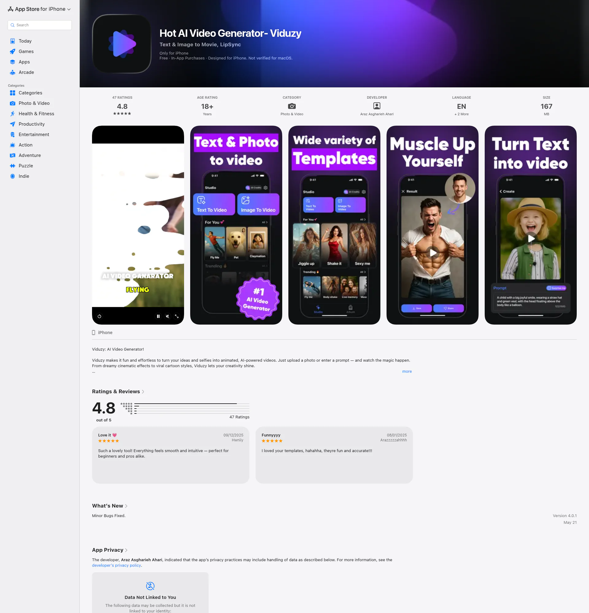 Viduzy landing page