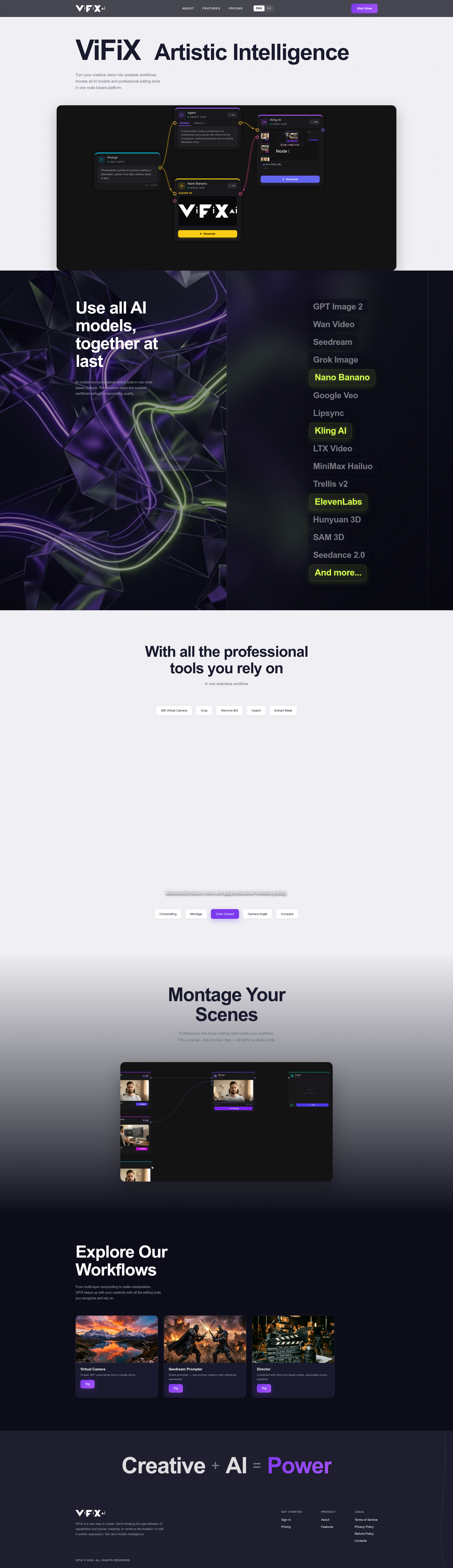 Landing page screenshot for vifix.art, 1920 by 6642 pixels
