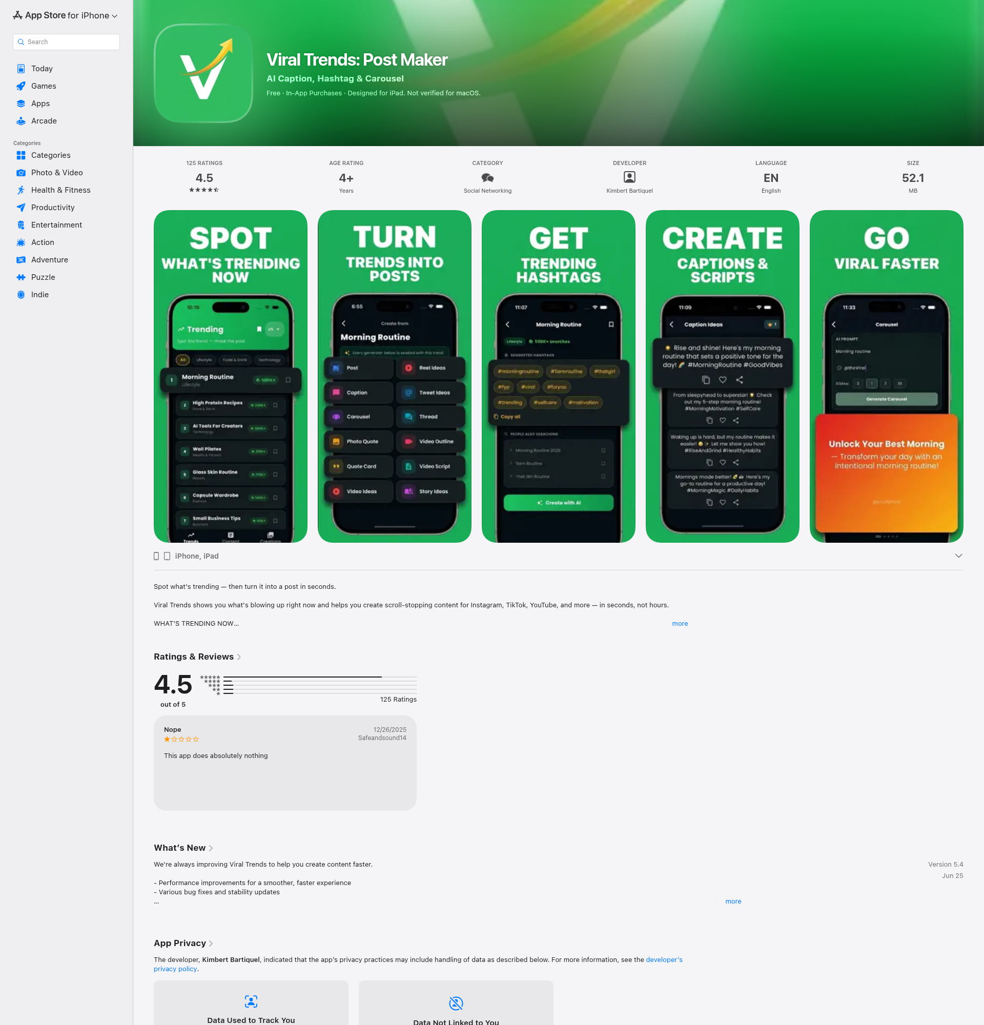 Landing page screenshot for apps.apple.com, 1920 by 2000 pixels