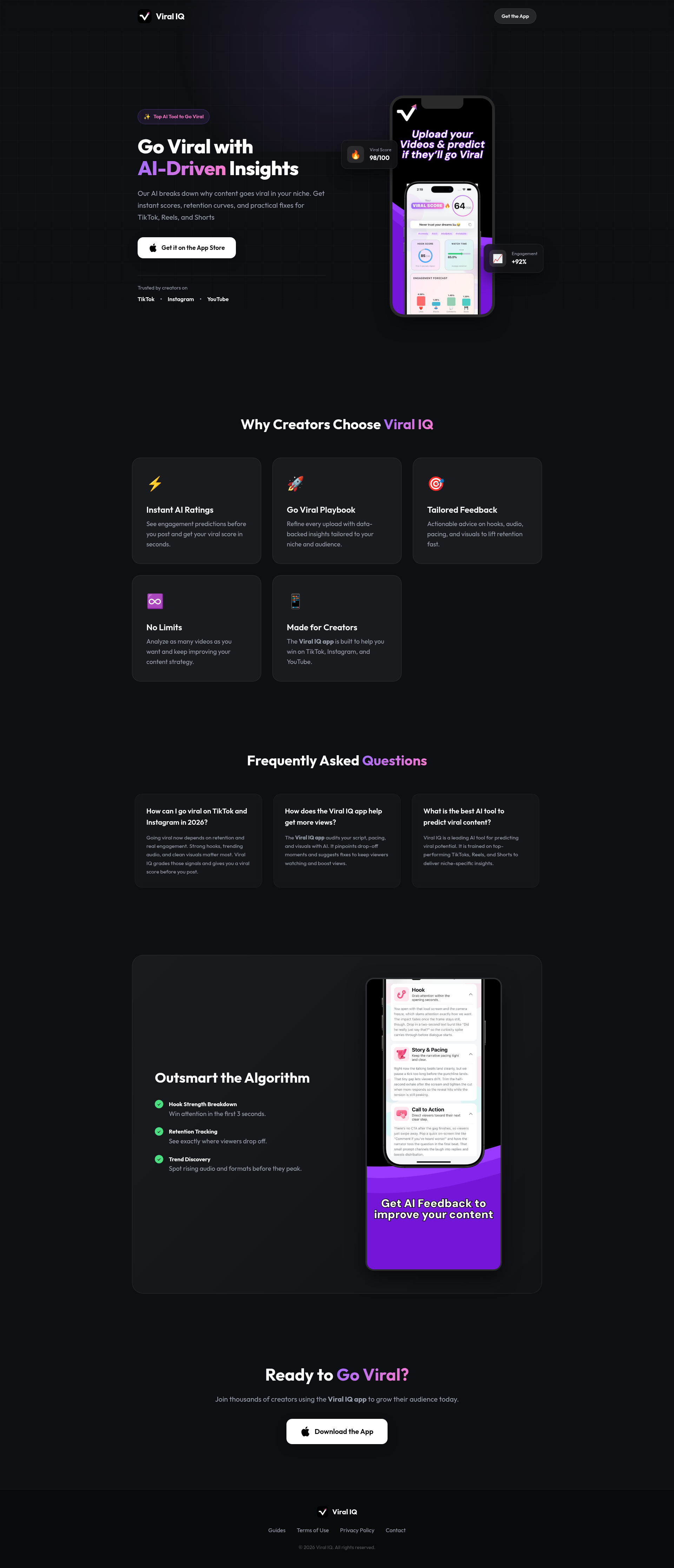 Landing page screenshot for viraliqapp.com, 1920 by 4468 pixels
