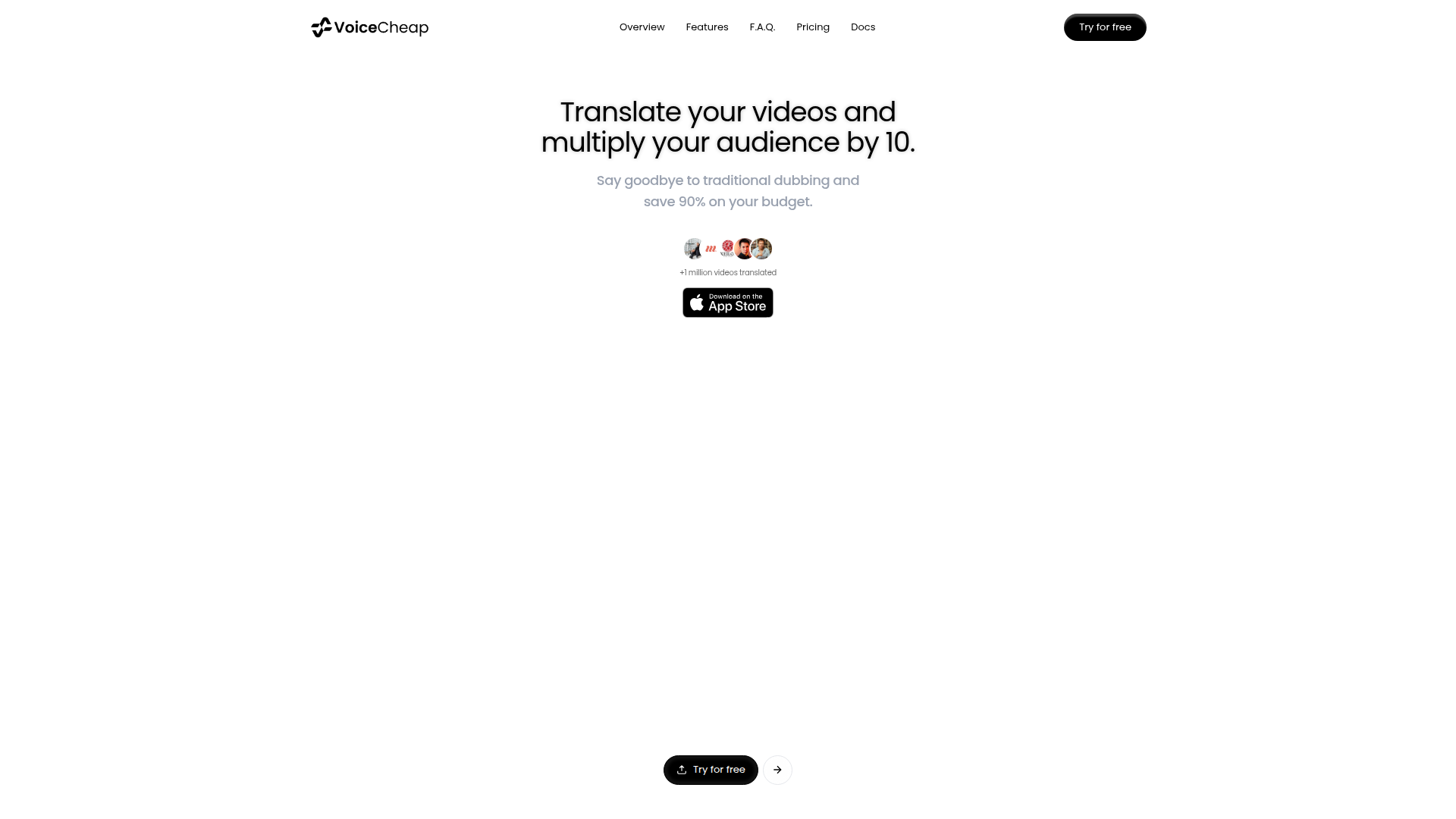 Landing page screenshot for voicecheap.ai, 1920 by 1080 pixels