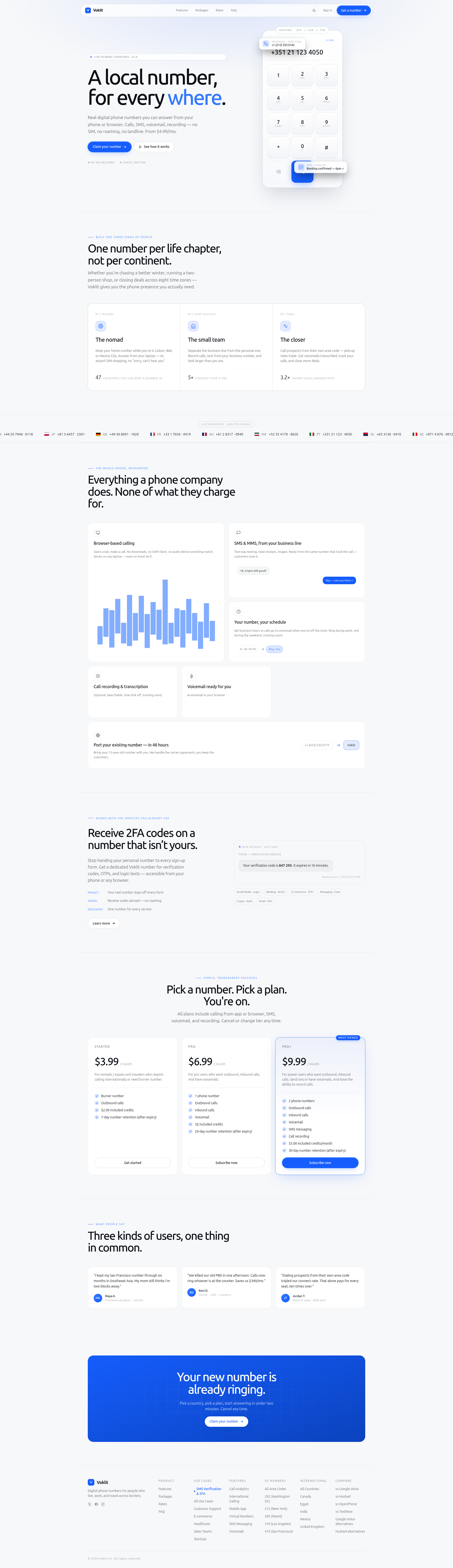 Landing page screenshot for voklit.com, 1920 by 6640 pixels