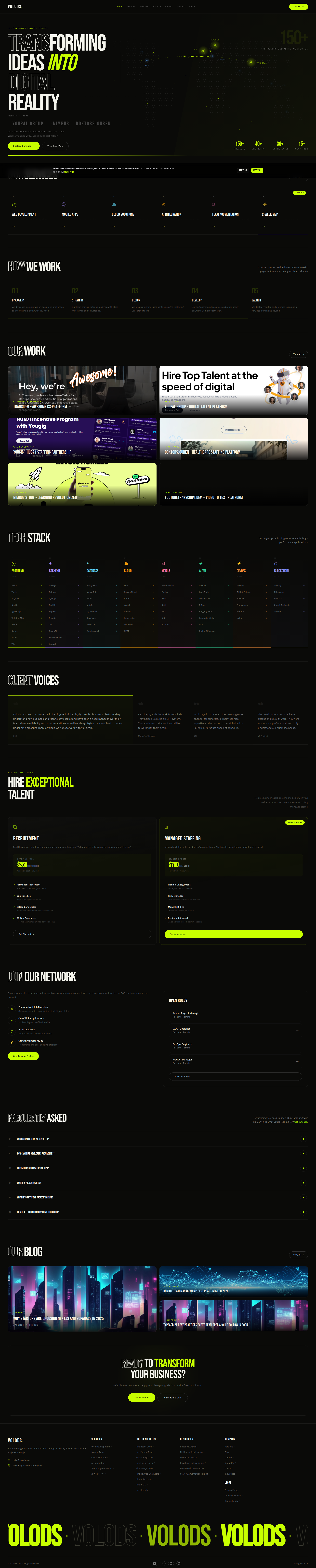 Landing page screenshot for volods.com, 1920 by 9534 pixels